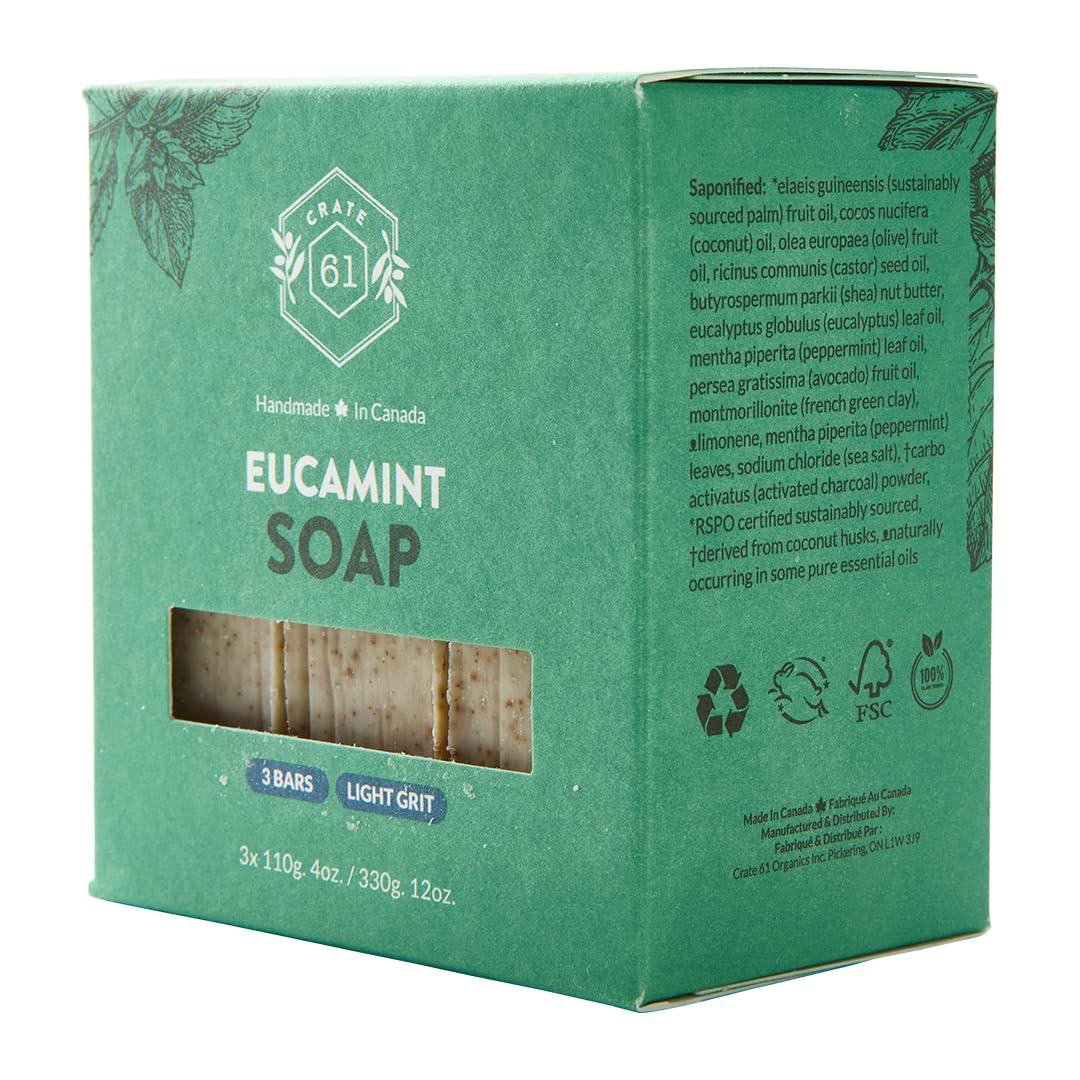 Crate 61 Organics, Handmade in Canada, Plant Based Cold Process Natural Bar Soap For Face And Body, With Premium Essential Oils, For Men And Women 3 Pack (Eucamint) - Image 3