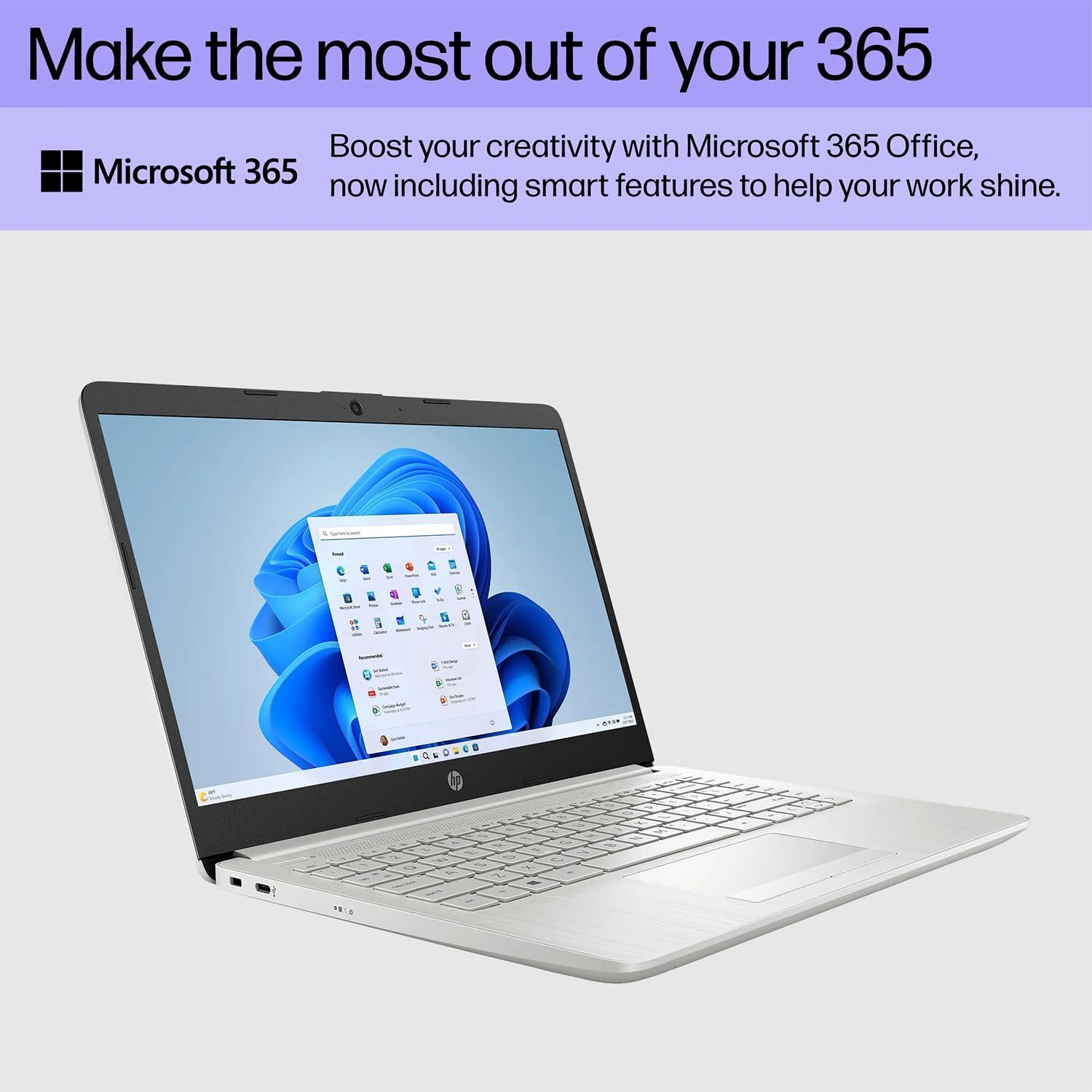 HP Portable Laptop, Student and Business, 14" HD Display, Intel Quad-Core N4120, 16GB DDR4 RAM, 64GB eMMC, 1 Year Office 365, Webcam, RJ-45, HDMI, Wi-Fi, Windows 11 Home, Silver - Image 2