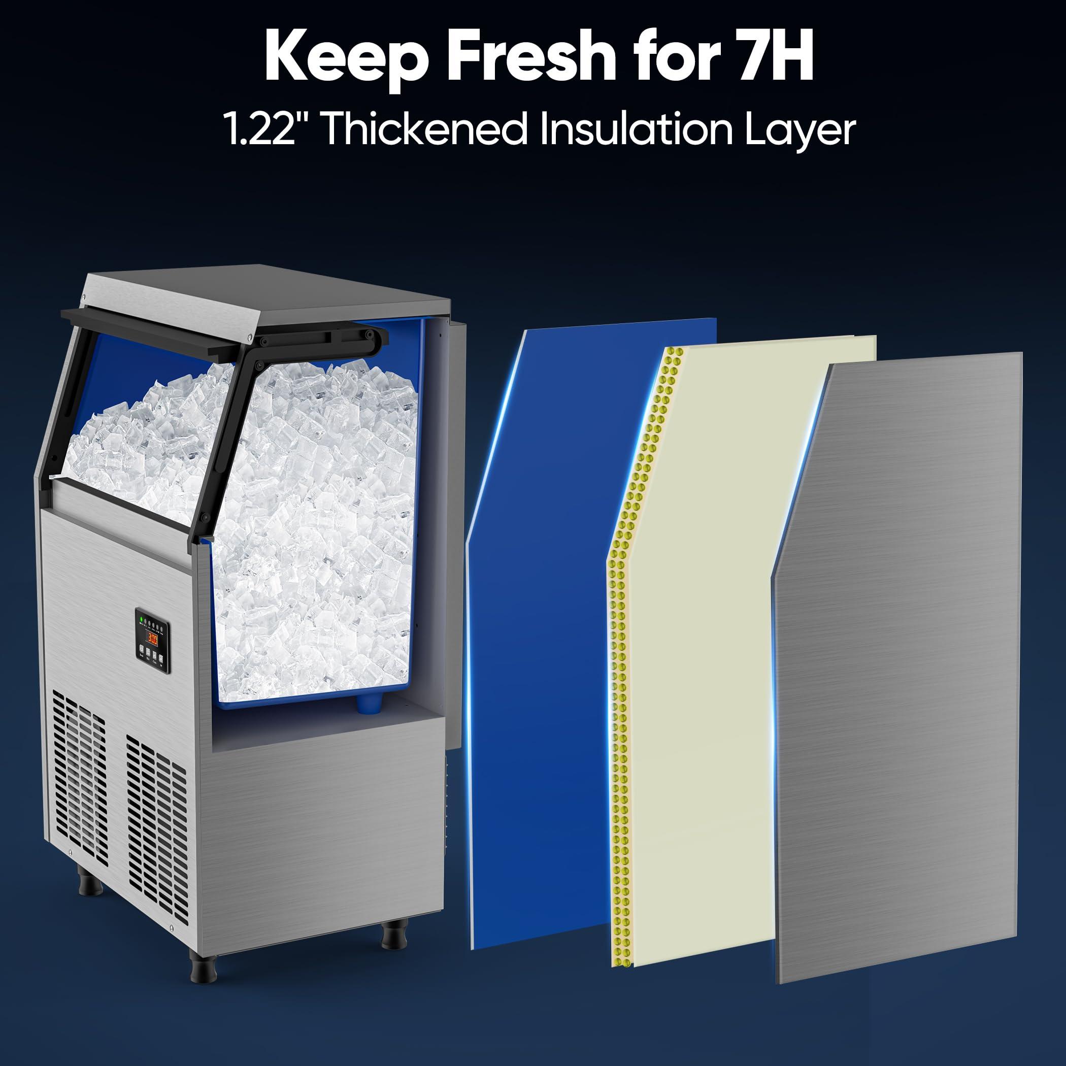Coolski Commercial Ice Maker Machine 100LBS/24H, Under Counter Ice Maker with 34LBS Storage Capacity, Stainless Steel Ice Machine for Restaurant Home Bar, DOE - Image 7