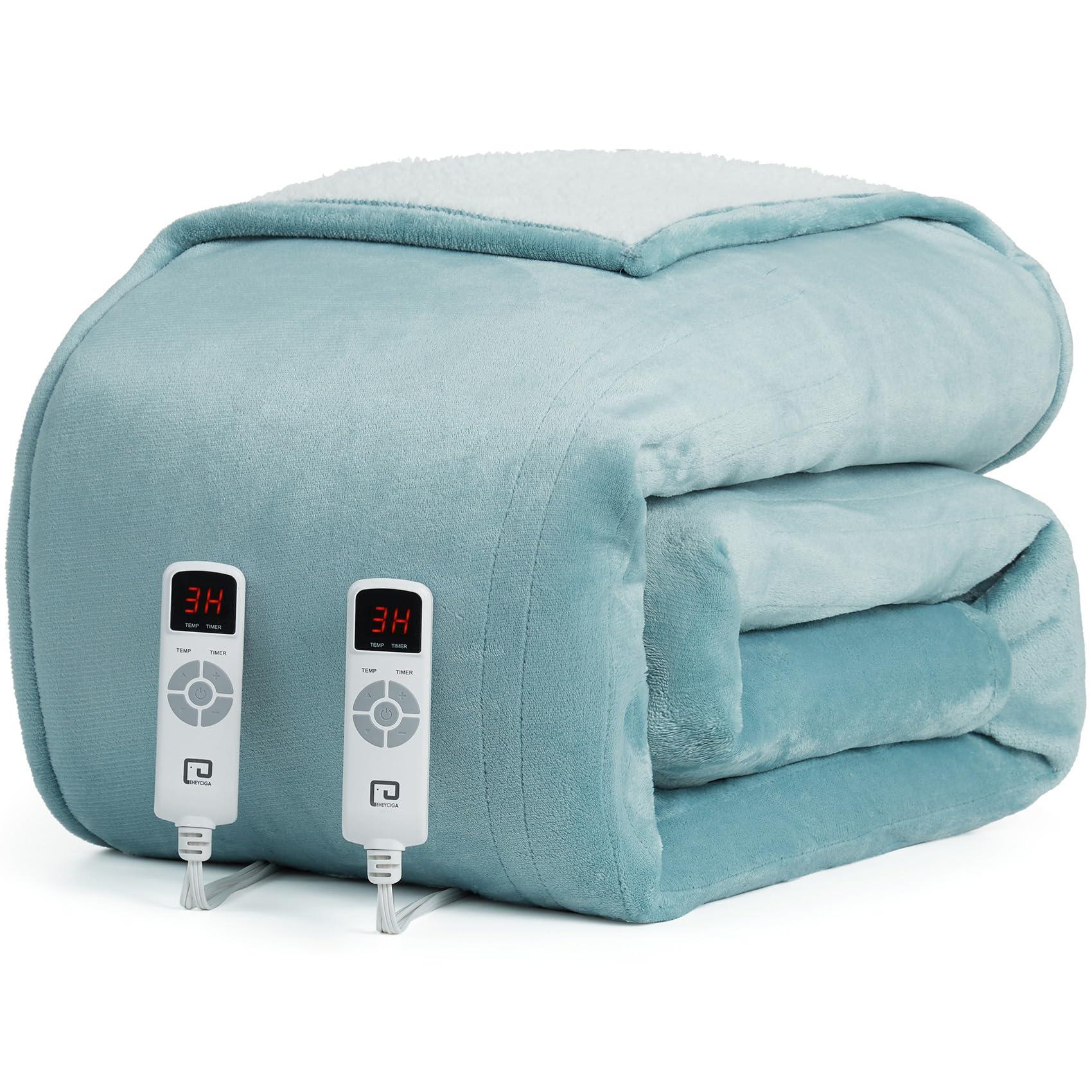EHEYCIGA Electric Blanket Queen Size - 9 Heating Levels, 10 Hour Auto Off, Soft Cozy Sherpa, Dual Control, Fast Heating, 84 x 90 Inches