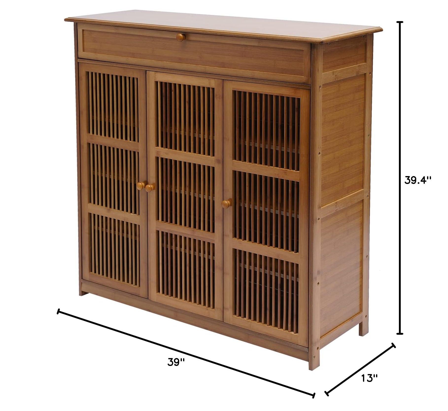 GUDBYWXB 39" Bamboo Shoe Cabinet with Drawer 3-Doors Shoe Cabinet High Heels Storage Rack, for Bathroom, Living Room, Kitchen, Entrance, Etc - Image 3