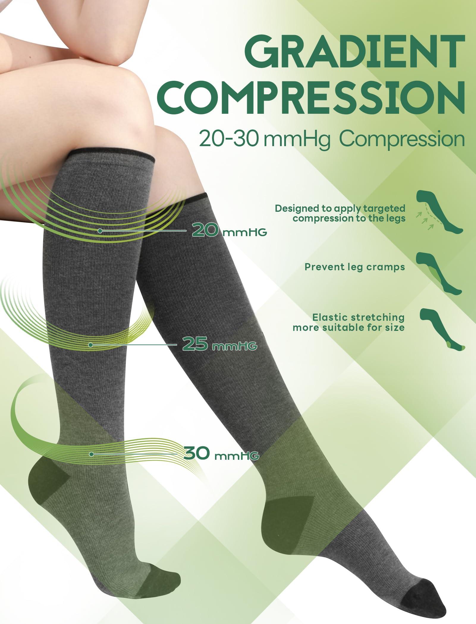 SONORAN Bamboo Viscose Compression Socks for Women & Men (6 Pairs) 20-30 mmHg Knee High Support for Nurses Travel Pregnant - Image 4