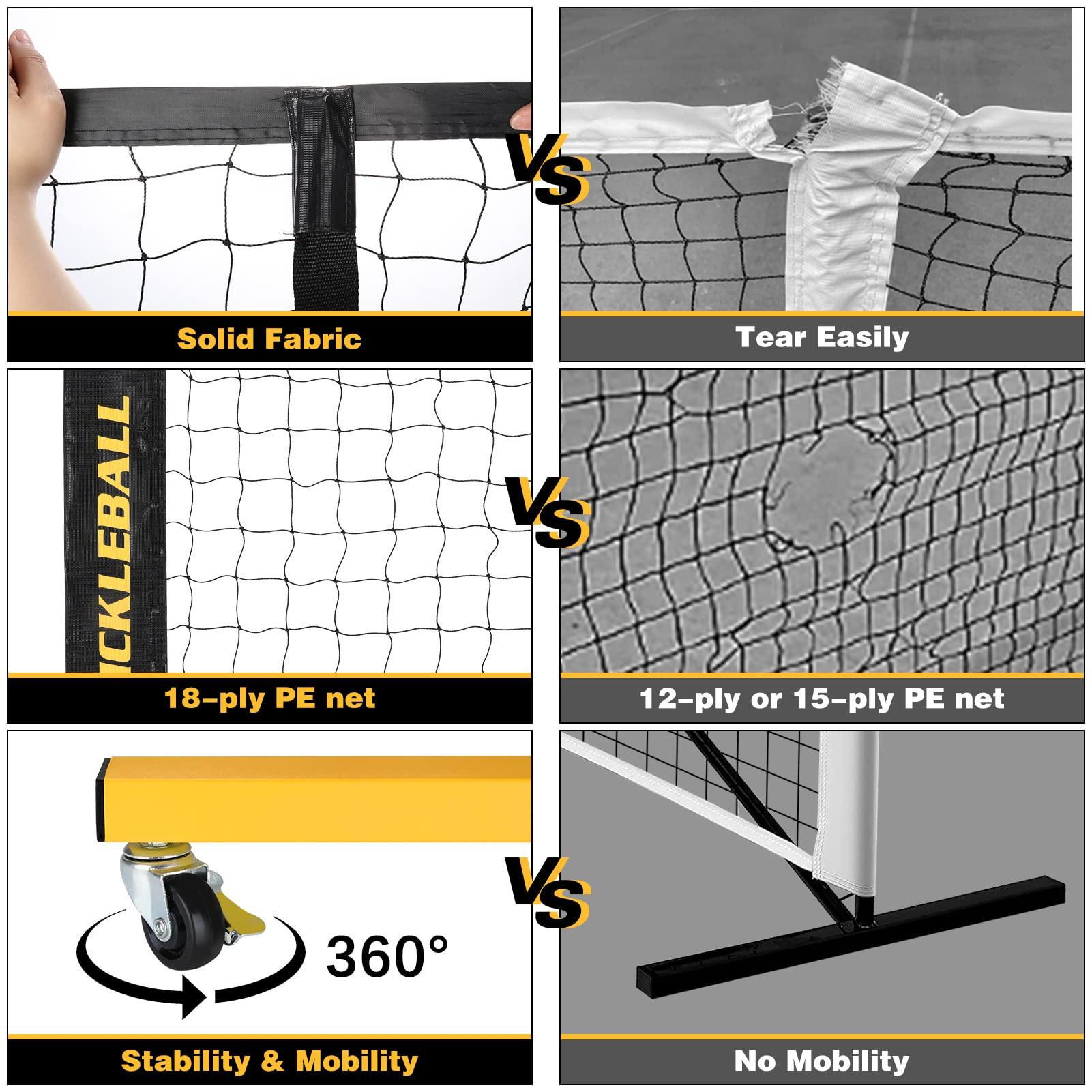 Portable Pickleball Net Set with Wheels, Regulation Size 22 FT & Half Court 11 FT, Steady Metal Frame Pickle Ball Net Set System with Carry Bag for Backyards, Driveways, and Garages - Image 5
