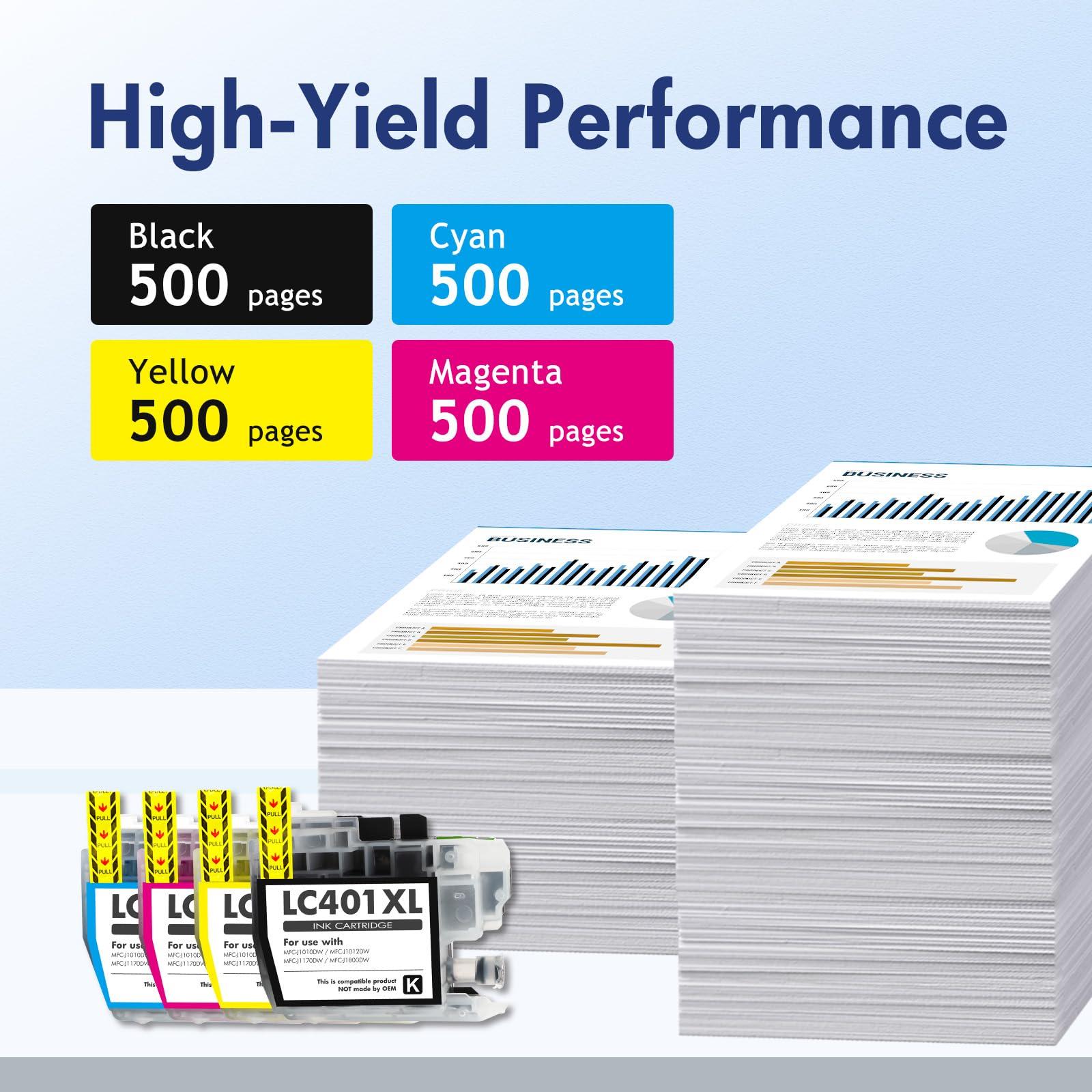 LC401 LC401XL MFC-J1010DW Ink Cartridges for Brother Printer LC 401 401XL for MFC-J1010DW MFC-J1170DW MFC-J1012DW MFC-J1800DW MFC J1010DW - 4 Pack High Yields Black Cyan Magenta Yellow - Image 3