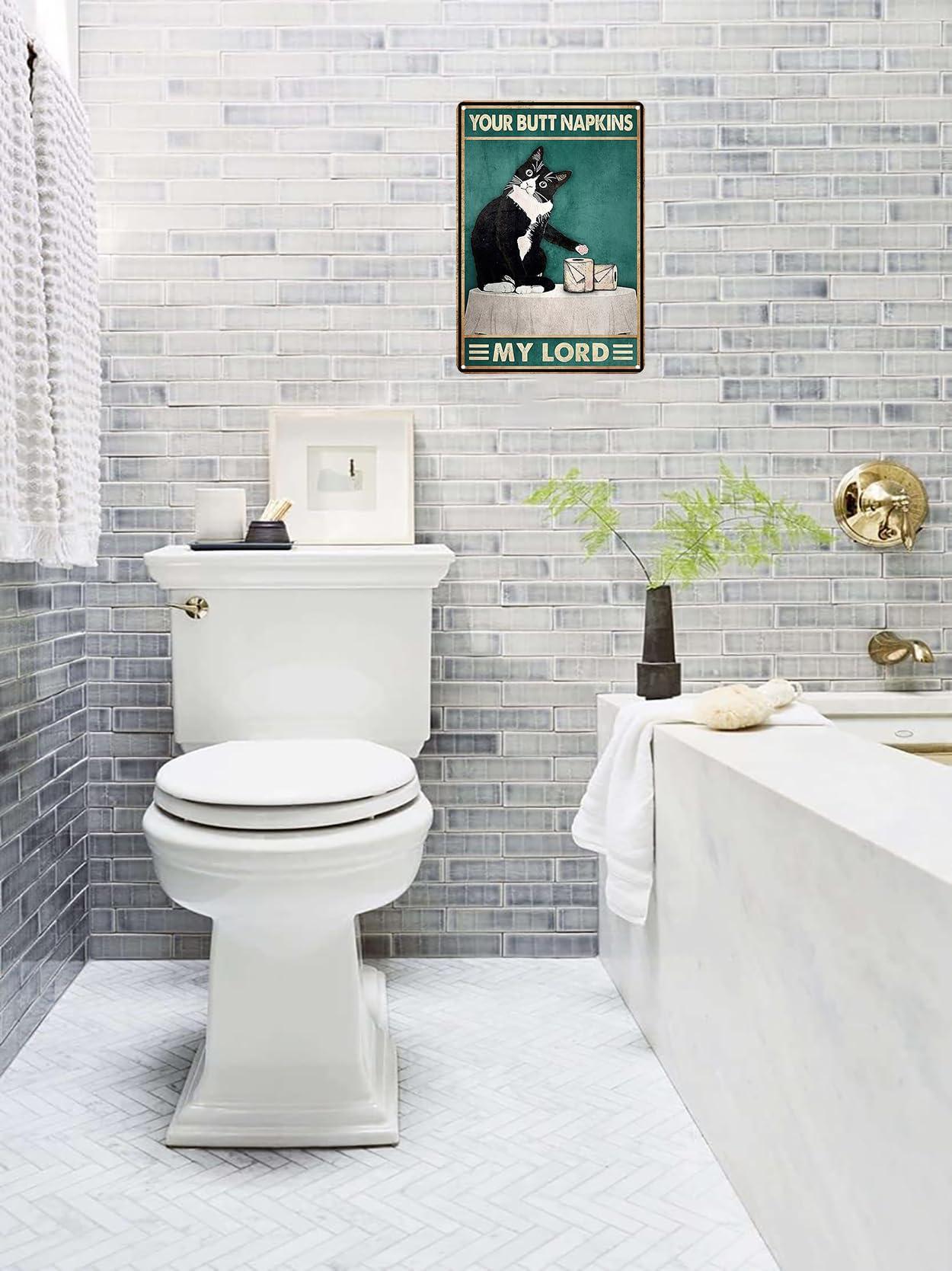 Crazysign Funny Cat Bathroom Toilet Decor Sign Tuxedo Cat Your Butt Napkin My Lord Tin Sign for Cat Lovers Gift 8x12 INCH (3055) - Image 2