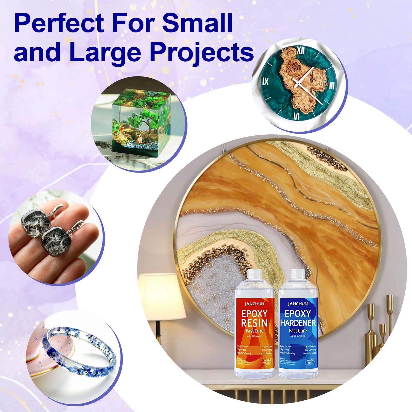 JANCHUN Crystal Clear Epoxy Resin Kit 32OZ, Bubble-Free, Anti-Yellowing, Self Leveling Easy Mix 1:1 Coating and Casting Resin for Table Top, Molds, Tumbler Crafts, Painting, Jewelry, DIY Gifts - Image 5