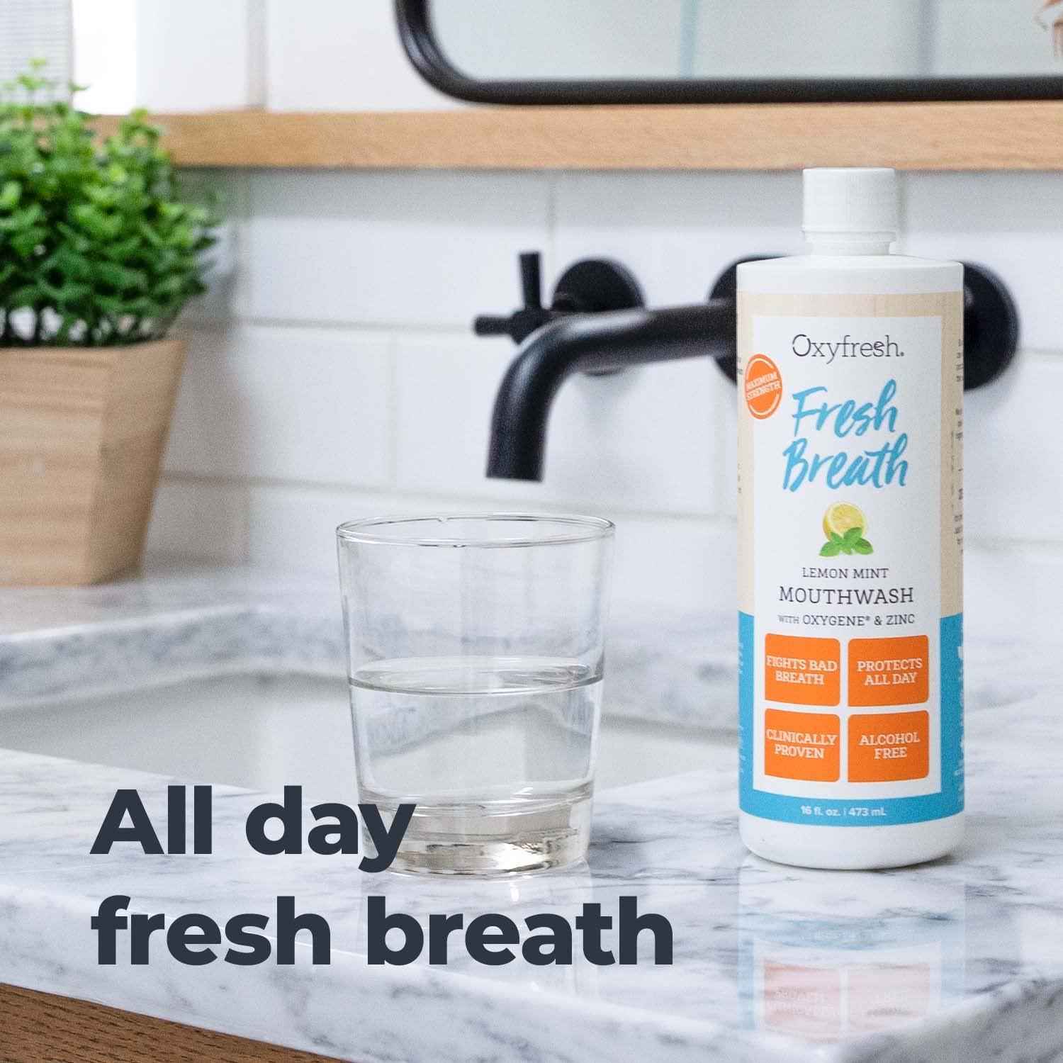 Oxyfresh Premium Lemon Mint Fresh Breath Mouthwash – Oral Rinse for Bad Breath – SLS & Fluoride Free Mouthrinse – Alcohol Free, Gentle Non Burning Mouthwash with Xylitol & Essential Oils, 16 oz - Image 5