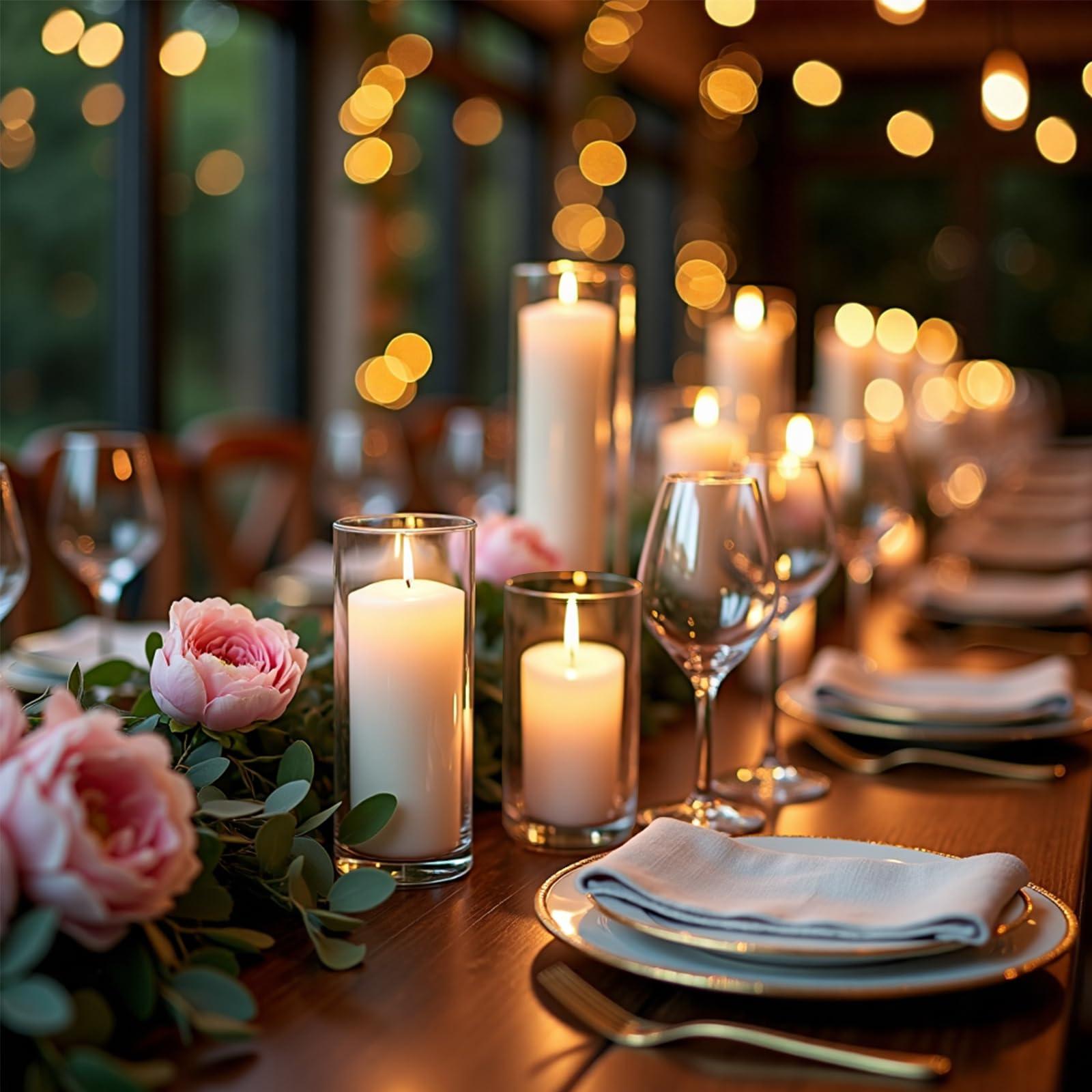Set of 12 White Pillar Candles with Glass Cylinder Vases Clear Hurricane Glass Candle Holders for Centerpieces Ideal for Weddings Parties and Decor Sandraheer - Image 3
