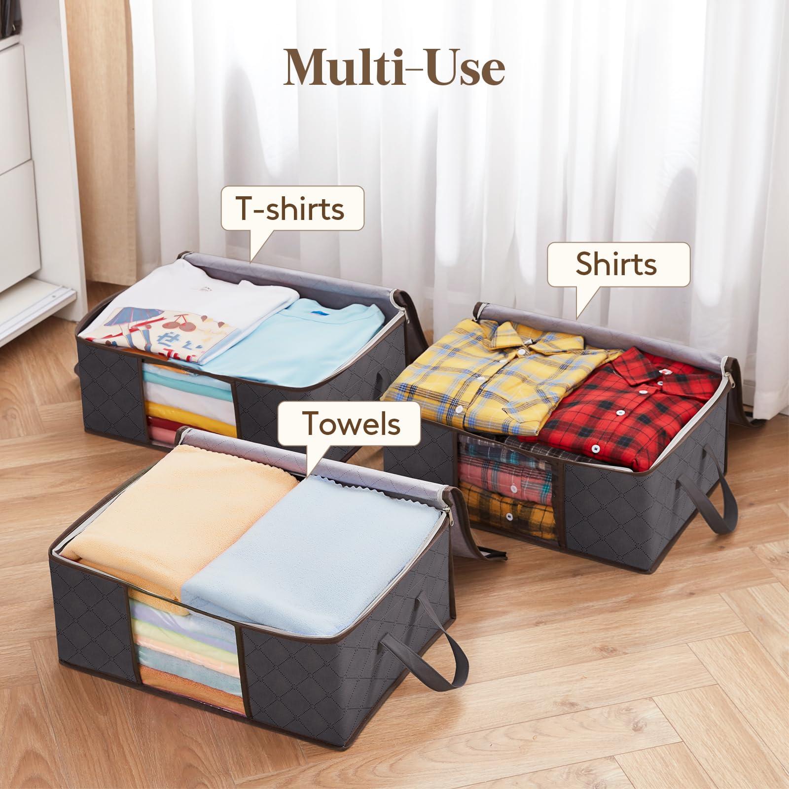 Lifewit 4 Pack Clothes Storage Bag, Foldable Storage Bin Closet Organizer with Reinforced Handle, Sturdy Fabric Blanket Storage with Clear Window, Storage Containers for Clothing, Bedding, Gray - Image 8