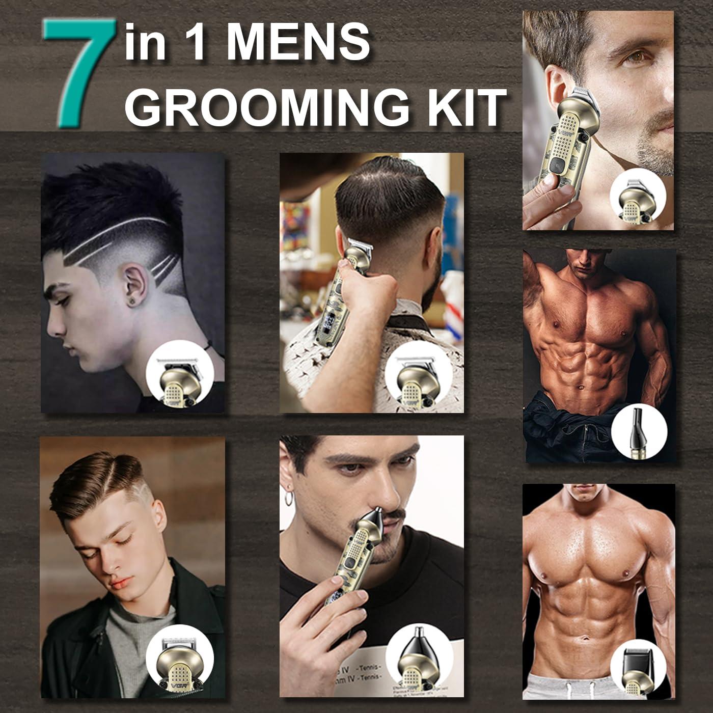 VGR 095 Beard Trimmer for Men, 7 in 1 Waterproof Cordless Hair Clippers and Trimmers Set, Electric Razor Shavers T-Blade Hair Trimmer Grooming Kit for Nose Body Ear Face Mustache, V-103 - Image 2