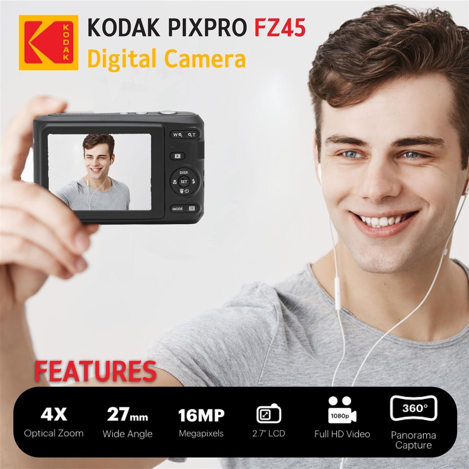 Kodak PIXPRO FZ45 Digital Camera Bundle with Black Point & Shoot Camera Case + Transcend 64GB SD Memory Card + Tri-fold Memory Card Wallet + Hi-Speed SD USB Card Reader + More (Black) - Image 4