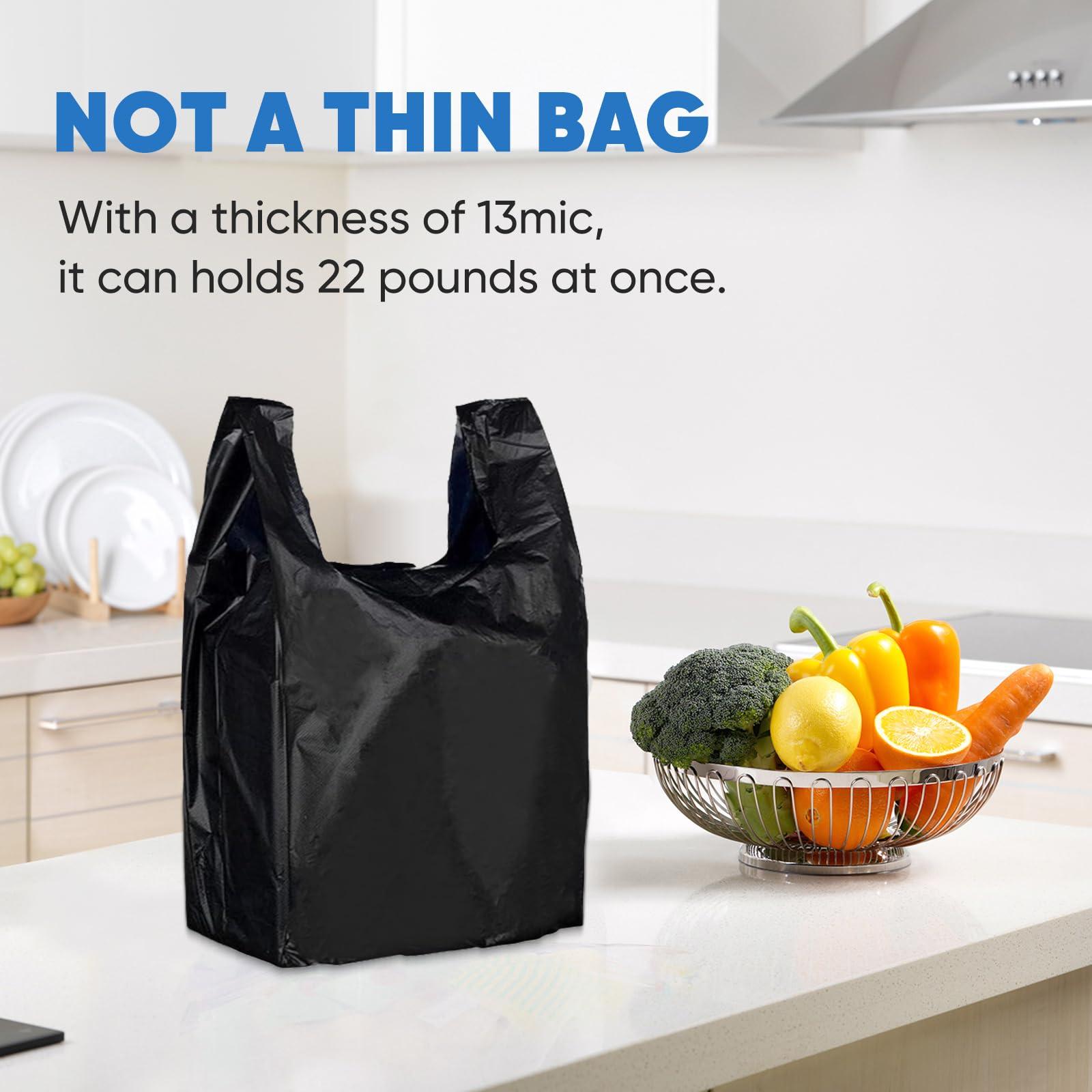 LimonLaviu Black Plastic Grocery Bags, 100 Pack, 11.5'x 6.5" x 21', 22 Pound Capacity, Heavy Duty, Unscented - Image 2