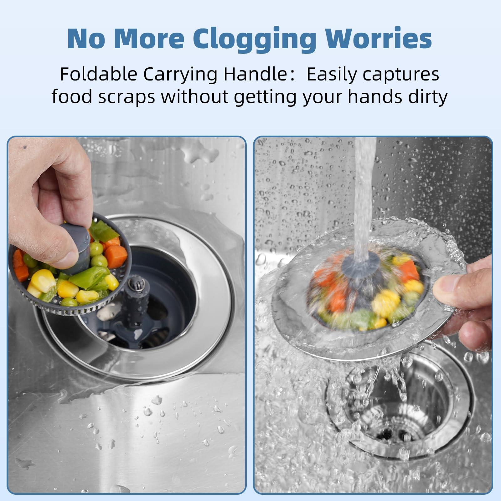 iFealClear 3-in-1 Kitchen Sink Drain Strainer Stopper, Stainless Steel Wrapped Pop Up Sink Stopper Strainer Basket for Standard 3-1/2 Inch Kitchen Sink, Anti-Clogging and Detachable, Chrome - Image 3