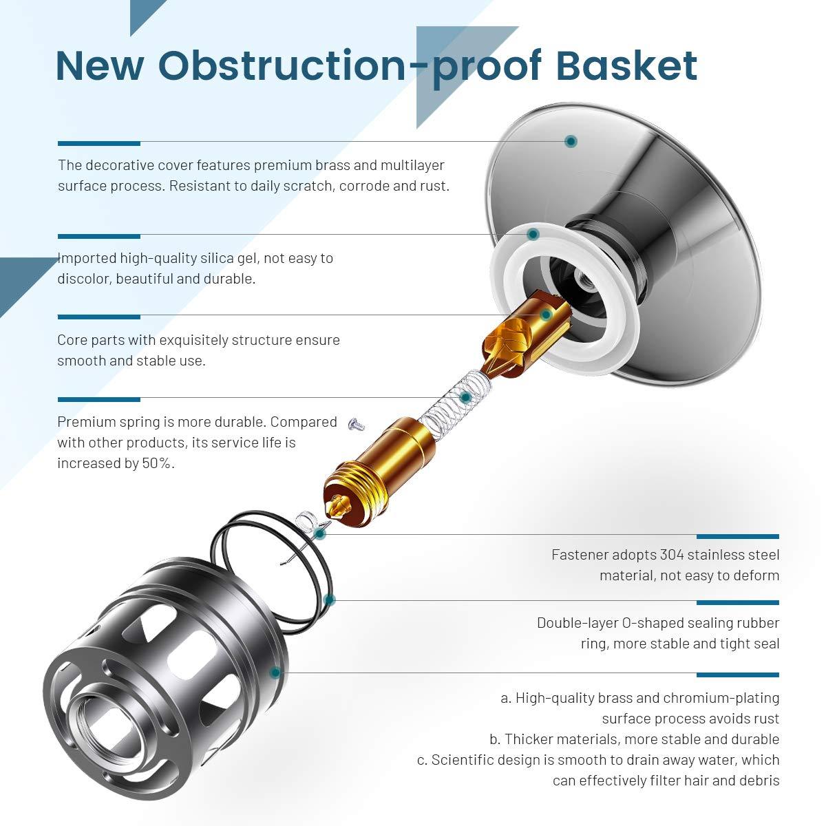 Vessel Sink Drain,Bathroom Pop-up Drain with Detachable Basket Stopper, Anti-Explosion and Anti-Clogging Drain Strainer, Sink Drain Assembly with Overflow Polished Chrome, REGALMIX RWF083H - Image 3
