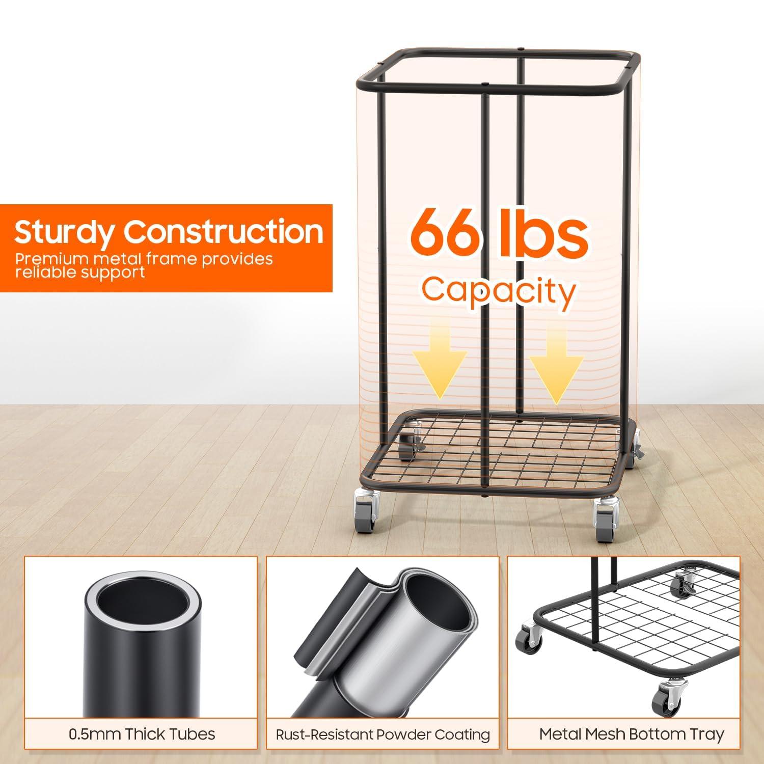 150L Laundry Hamper with Wheels, Rolling Laundry Basket with Metal Frame and Removable Bag, Large & Tall Dirty Clothes Hampers for Bedroom Aesthetic, Laundry Room, Bathroom, Dorm-Black - Image 7