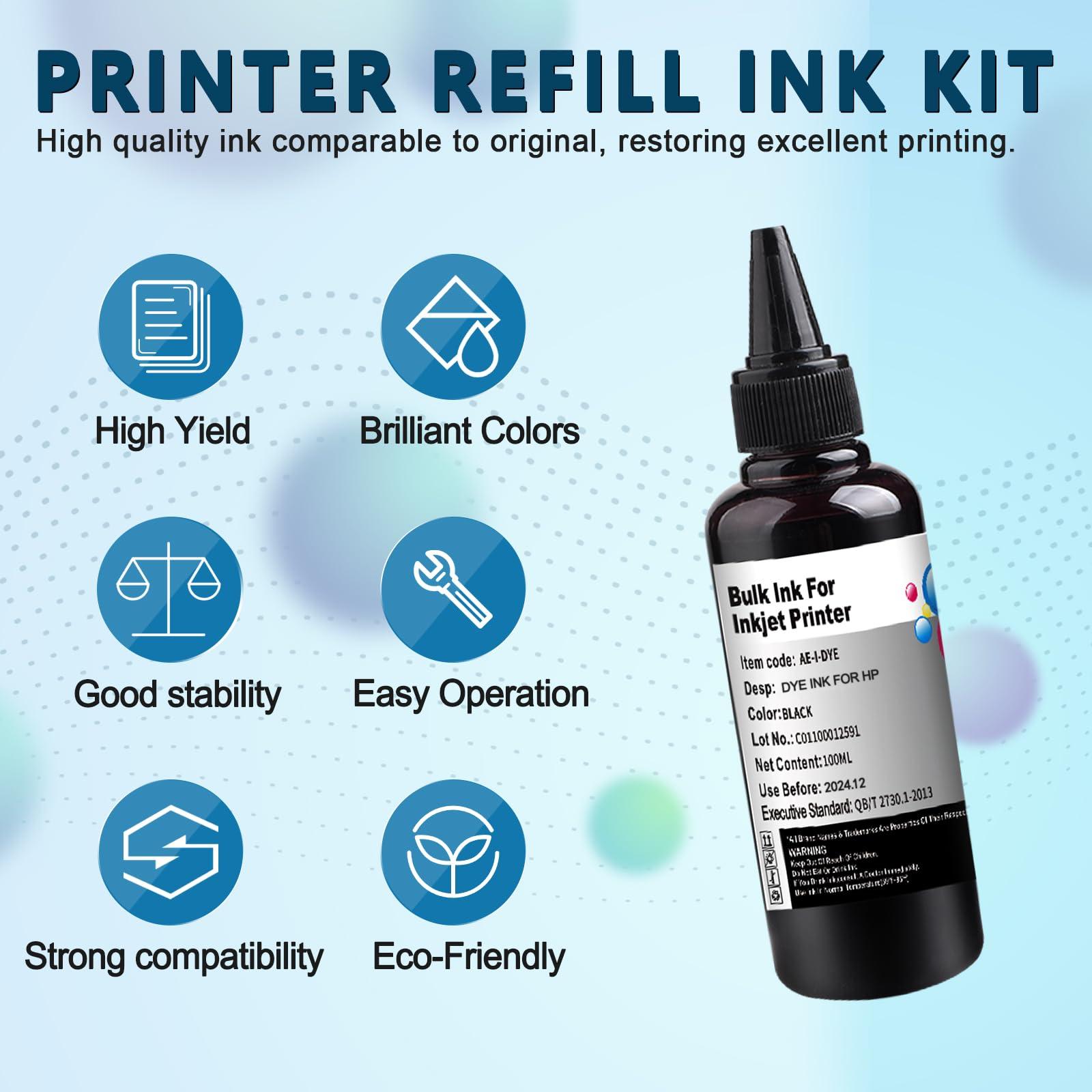 KSUMEI Ink Refill Kit for HP 21 22 60 61 62 63 64 65 67 67XL 94 95 96 564 711 901 902 920 932 933 934 940 950 951 952 970 971 Ink Cartridge Bottle (2*Black, 100 ml) - Image 3