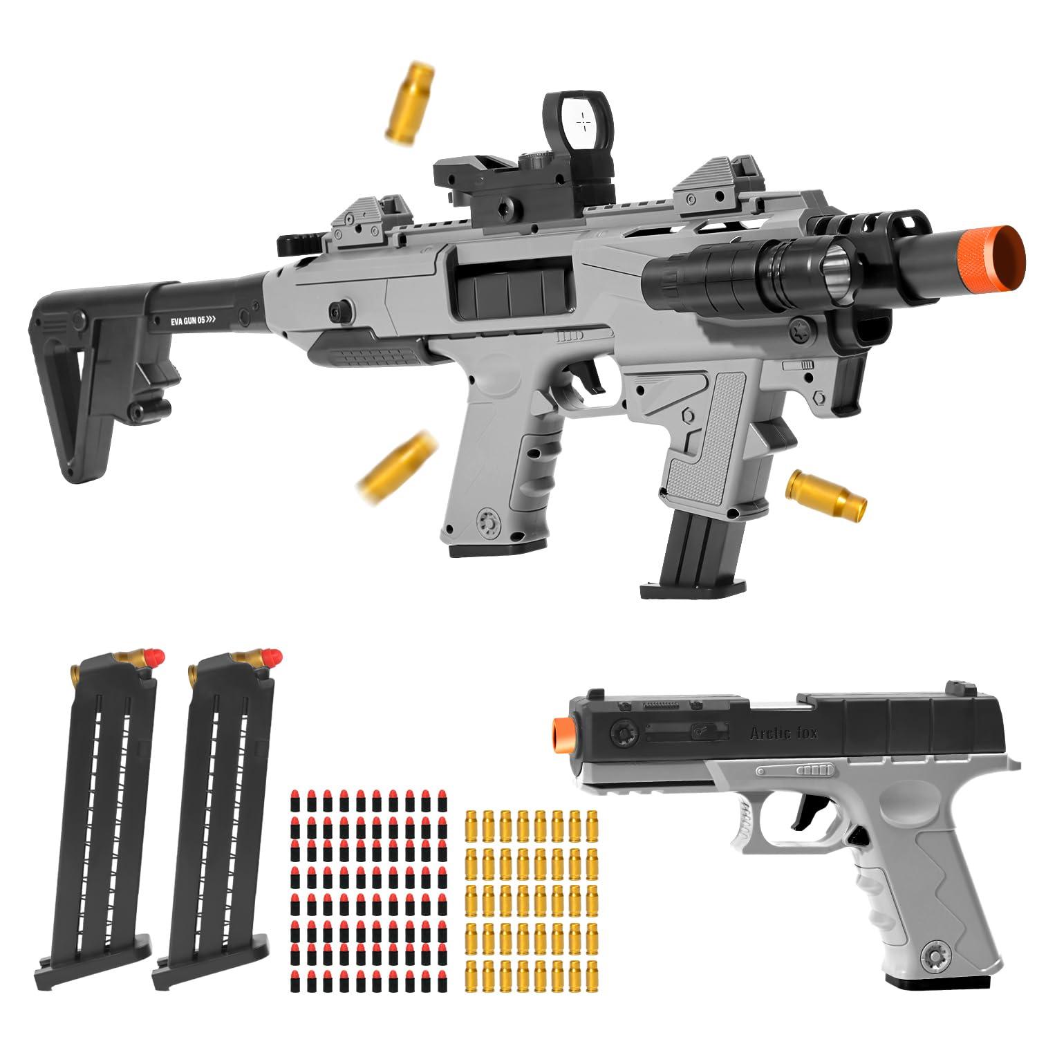 Soft Bullet Toy Gun Blaster, Realistic Toy Dart Hand Gun Soft Bullet Pistol Foam Shell ejecting Blasters, with 2 Clips & 80 Foam Bullets, Gifts for Boys Girls Adults Age 8+