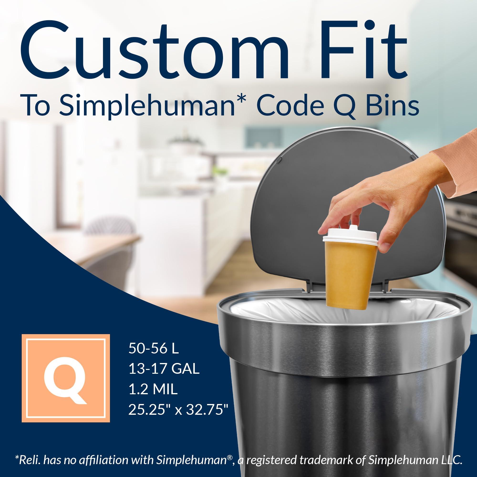 Reli. SuperFit Code Q (225 Count) | Compatible with Simplehuman Code Q | Custom Fit Liners | Drawstring Trash Bags | 50-65 Liter / 13-17 Gallon | White | Roll Pack - Image 5
