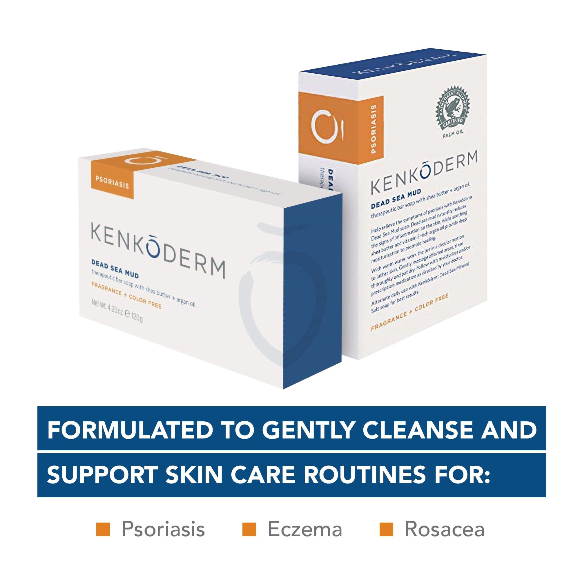 Kenkoderm Psoriasis Dead Sea Mud Soap with Argan Oil & Shea Butter, Natural Exfoliating Body & Face Cleanser for Sensitive Skin, Fragrance & Color-Free, 4.25 Ounce, 4 Bars - Image 6