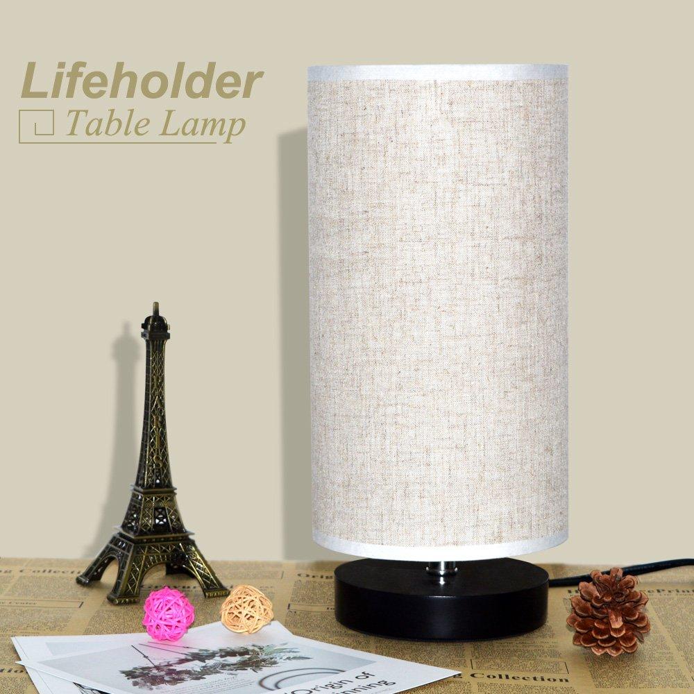 lifeholder Table Lamp, Bedside Nightstand Lamp, Simple Desk Lamp, Fabric Wooden Table Lamp for Bedroom Living Room Office Study, Cylinder Black Base - Image 8