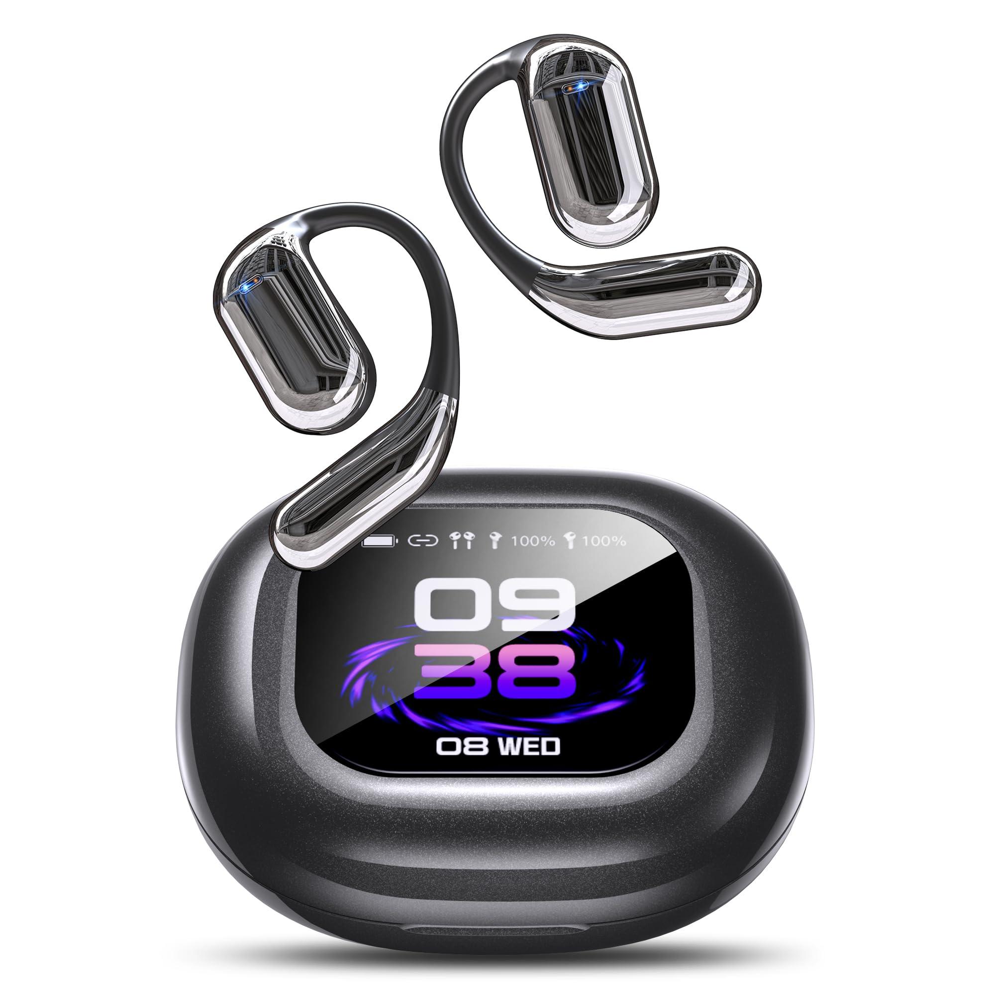 AI Language Translation Earbuds, Bluetooth 5.4 Headphones Translator for 144 Languages & Accents, OWS LCD Touch Screen Real-Time Earphones Fit iOS and Android Ideal for Travel Business Learning, Black