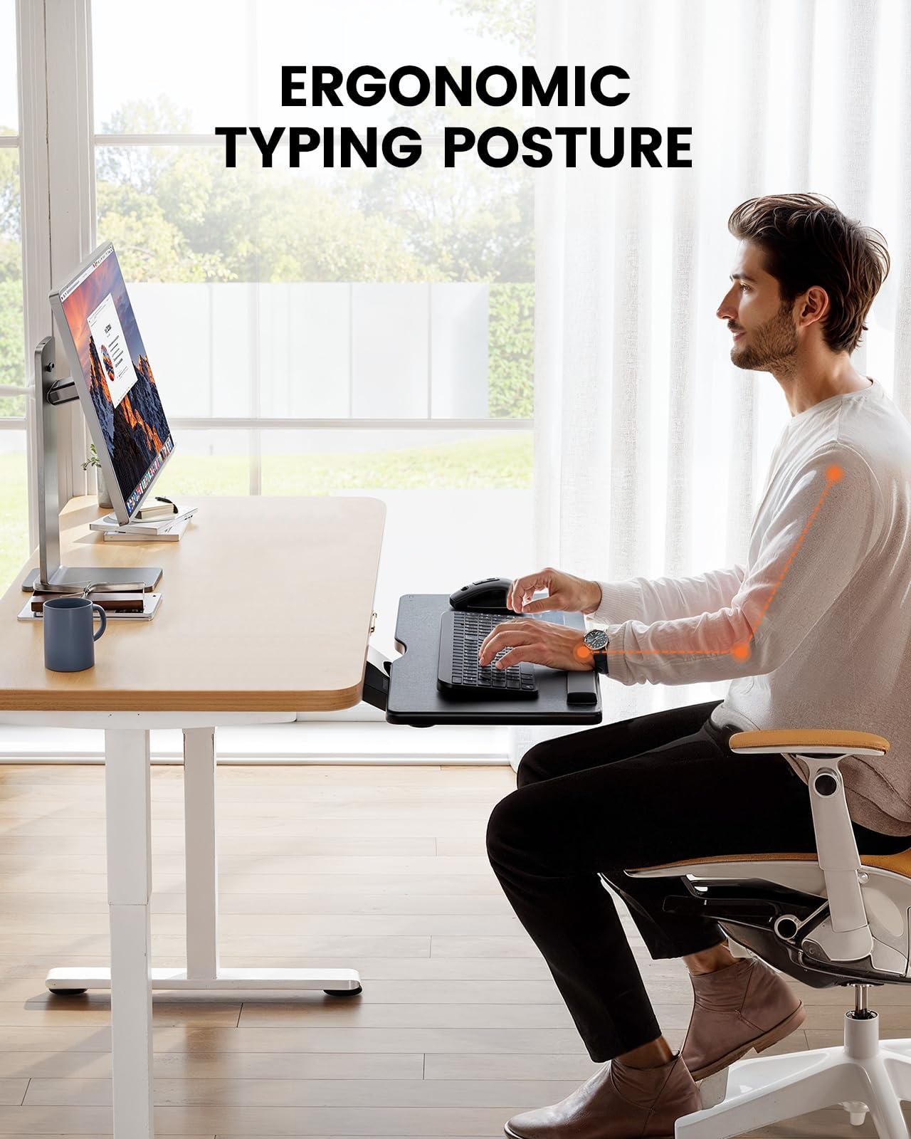 ErGear Keyboard Tray Under Desk, Height Adjustable Mouse & Keyboard Tray with Swivel & Tilt, Ergonomic Sliding KeyboardTray Slide Out for Typing, Black, 25"W x 9.8"D - Image 5