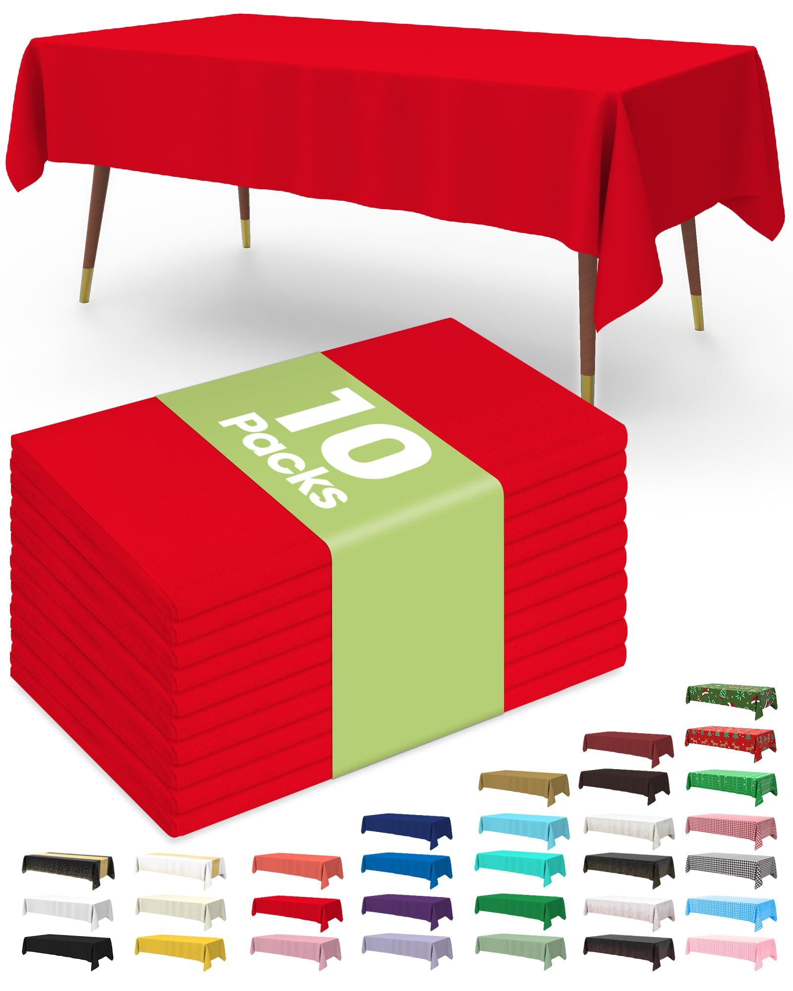 Pureegg Plastic Table Cloth Disposable 10 Pack, 54 x 108 Inch Table Cloths, Valentines Day, Thanksgiving, Christmas Decorations, Fall Tablecloths, Rectangle, Plastic Cover, Leakproof & Sturdy, Red