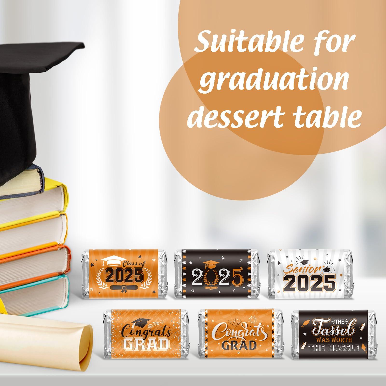 Outus 180 PCS Graduation 2025 Decoration Label Sticker - Orange Congrats Grad Mini Candy Bar Wrapper Class of 2025 Party Supplies for College High School Nursing Graduation, Candy Not Included - Image 4