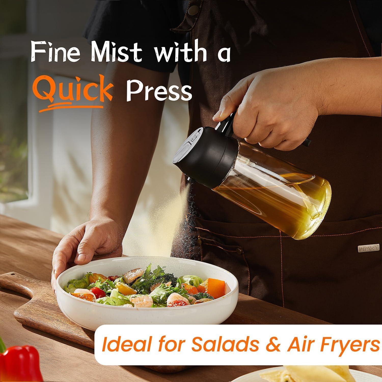 Olive Oil Dispenser Bottle for Kitchen - 2 in 1 Oil Dispenser and Oil Sprayer for Cooking, Air Fryer, Salad, BPA-Free 470ml Olive Oil Sprayer Black - Image 3