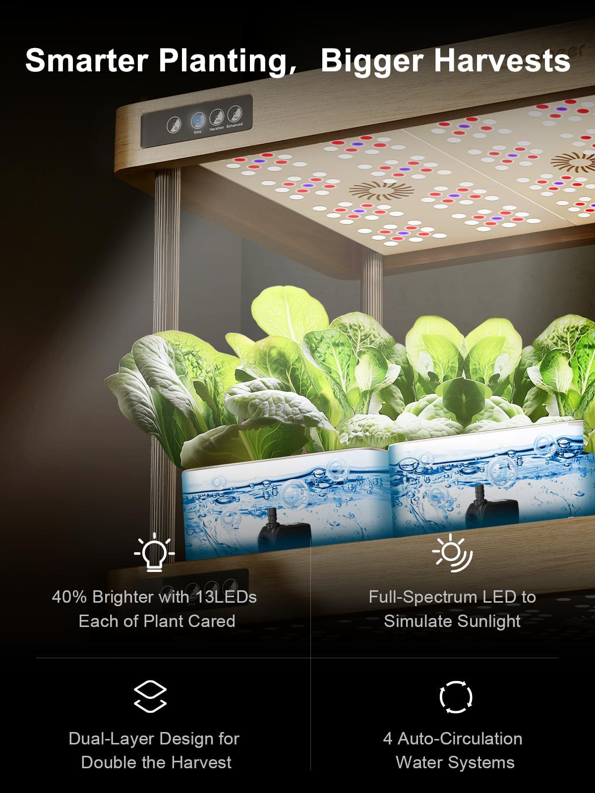 GROWNEER HydroEasy1.0 Hydroponics Growing System Kit, Beginner-Friendly Indoor Garden for Vegetable Fruit Herb, Solid Wood Design, Perfect Gift Idea, Full-Spectrum LED Lights for Maximum Growth - Image 5