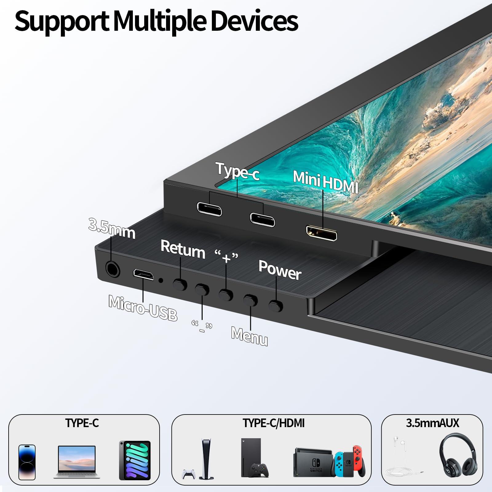 StarXnDa Portable-Monitor-14inch, 2560 * 1600p 2.5K Portable Gaming Monitor 144Hz Ultra-Slim 400Nits 100% sRGB HDR Portable Laptop Monitor with USB Type C HDMI Port Dual-Speakers - Image 6