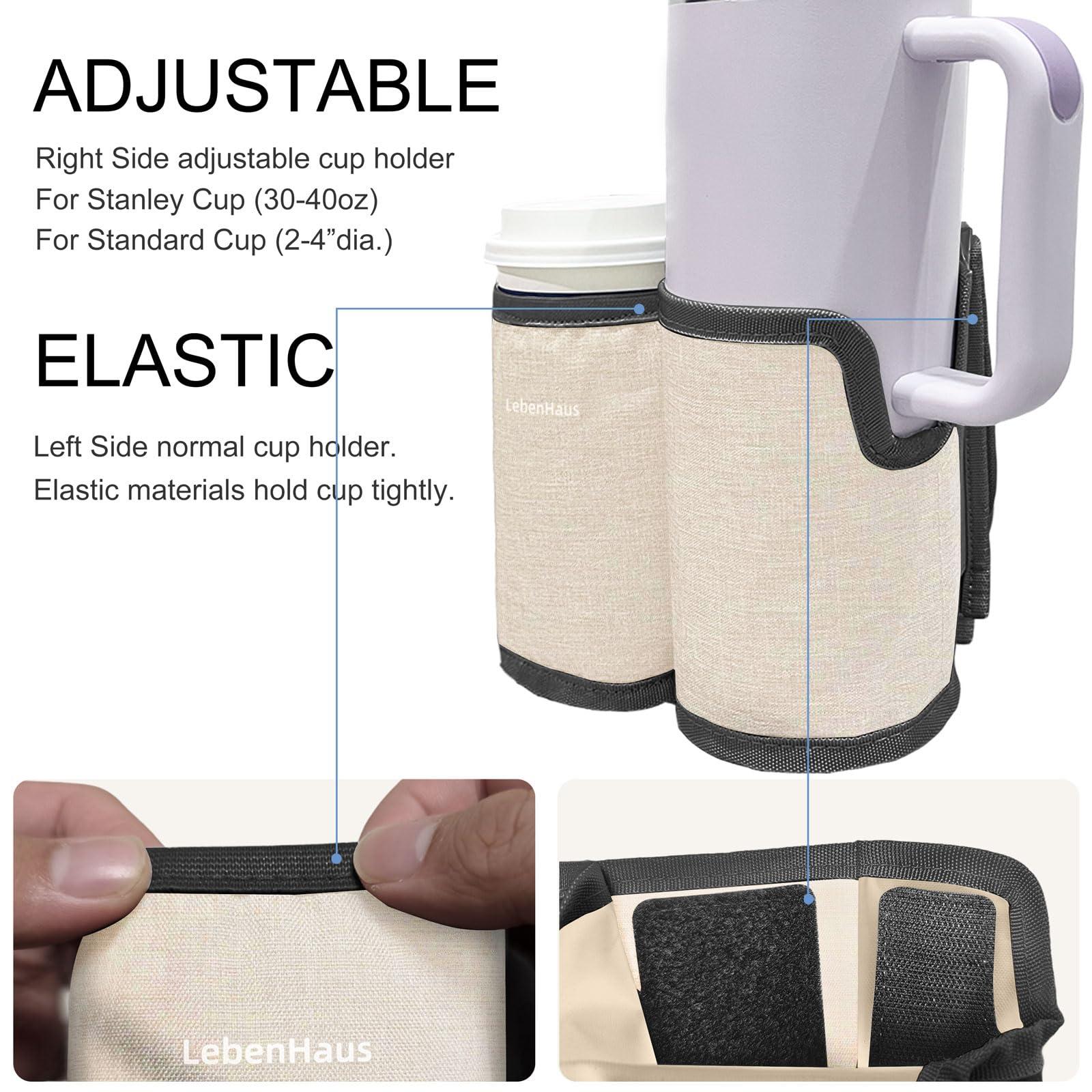 LebenHaus 2 in 1 Luggage Cup Holder for Suitcase|Airplane Tray Table Carry on Hands Free Drink Carrier for Stanley Tumblers Coffee Beverage Organizer Gifts for Travelers(Off-White) - Image 4