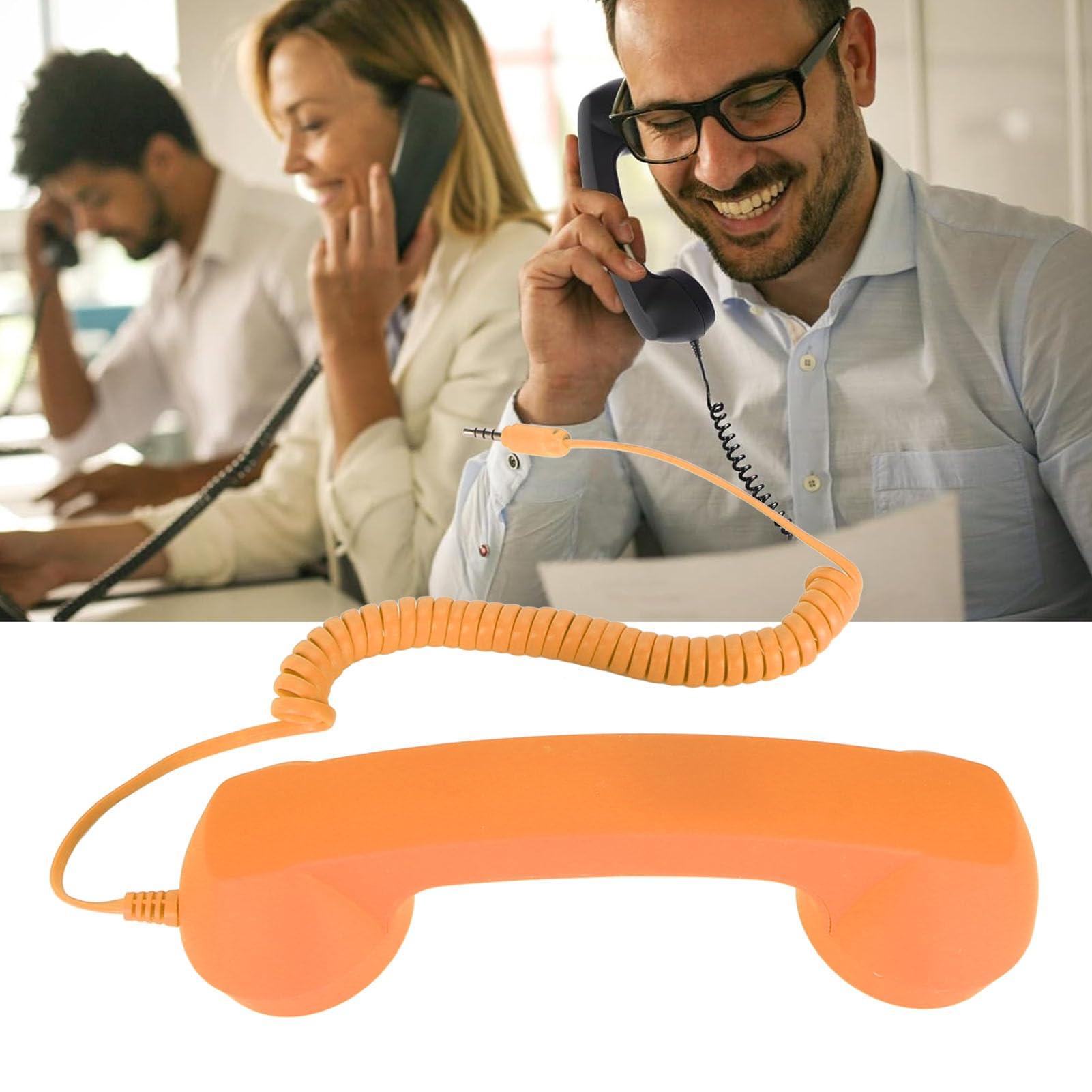 Retro Telephone Handset, 3.5mm Cell Phone Receiver Mic, Microphone Speaker Vintage Retro Telephone Handset for Smartphone (Orange) - Image 2