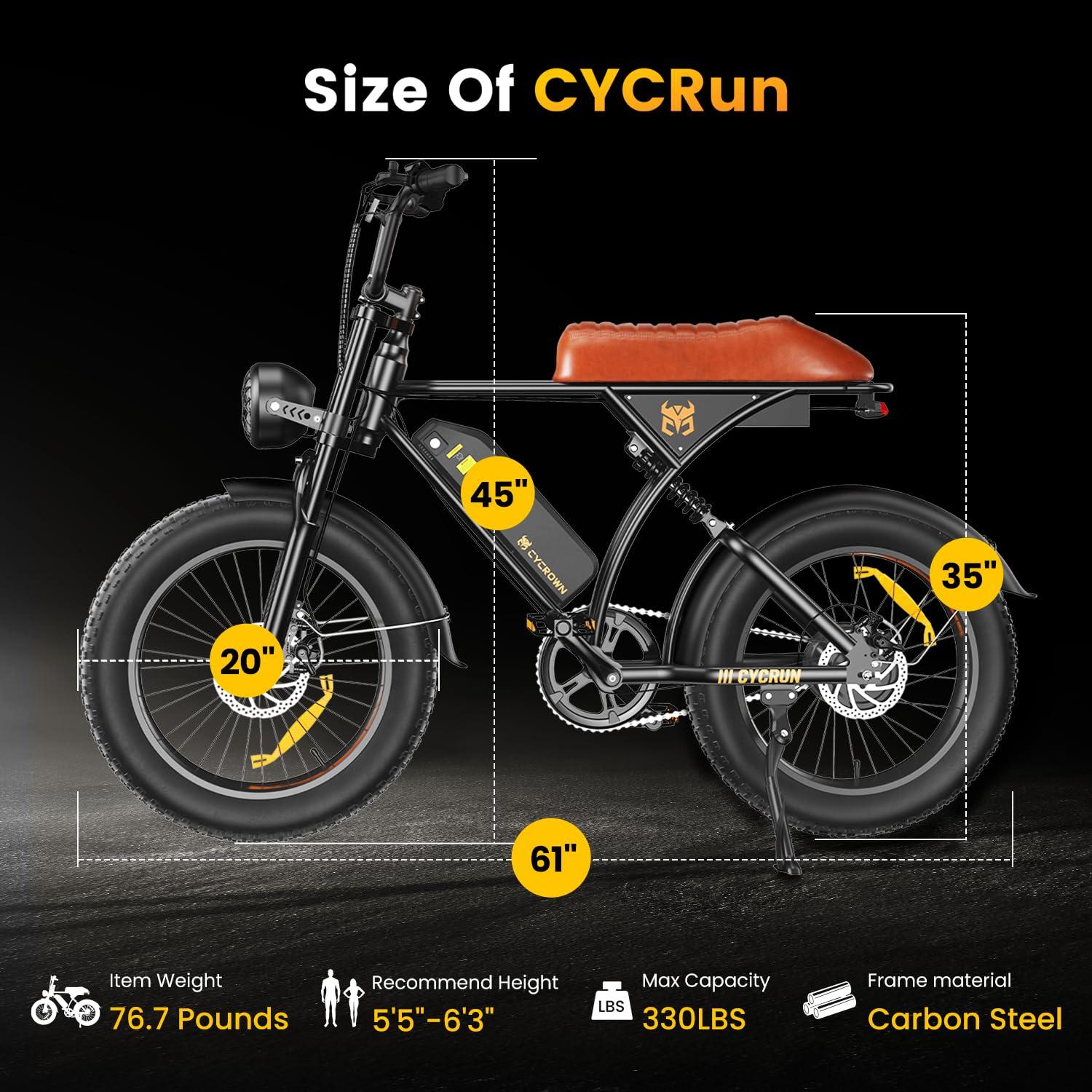 CYCROWN Electric Bike for Adults,Peak 1000W/1500W Motor,20/28MPH 55-150Mile ebikes for Adults with 10.4AH/13AH/26AH Battery,20" Fat Tire Electric Dirt Bike Commuting Off Road Ebike, UL2849 - Image 3