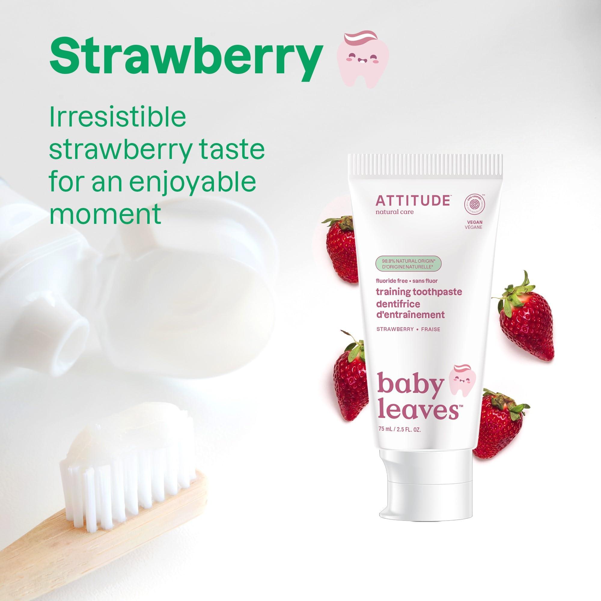Attitude Baby and Child Fluoride-Free Training Toothpaste, EWG Verified, Naturally Derived Ingredients, Vegan, Strawberry, 2.6 Oz - Image 5