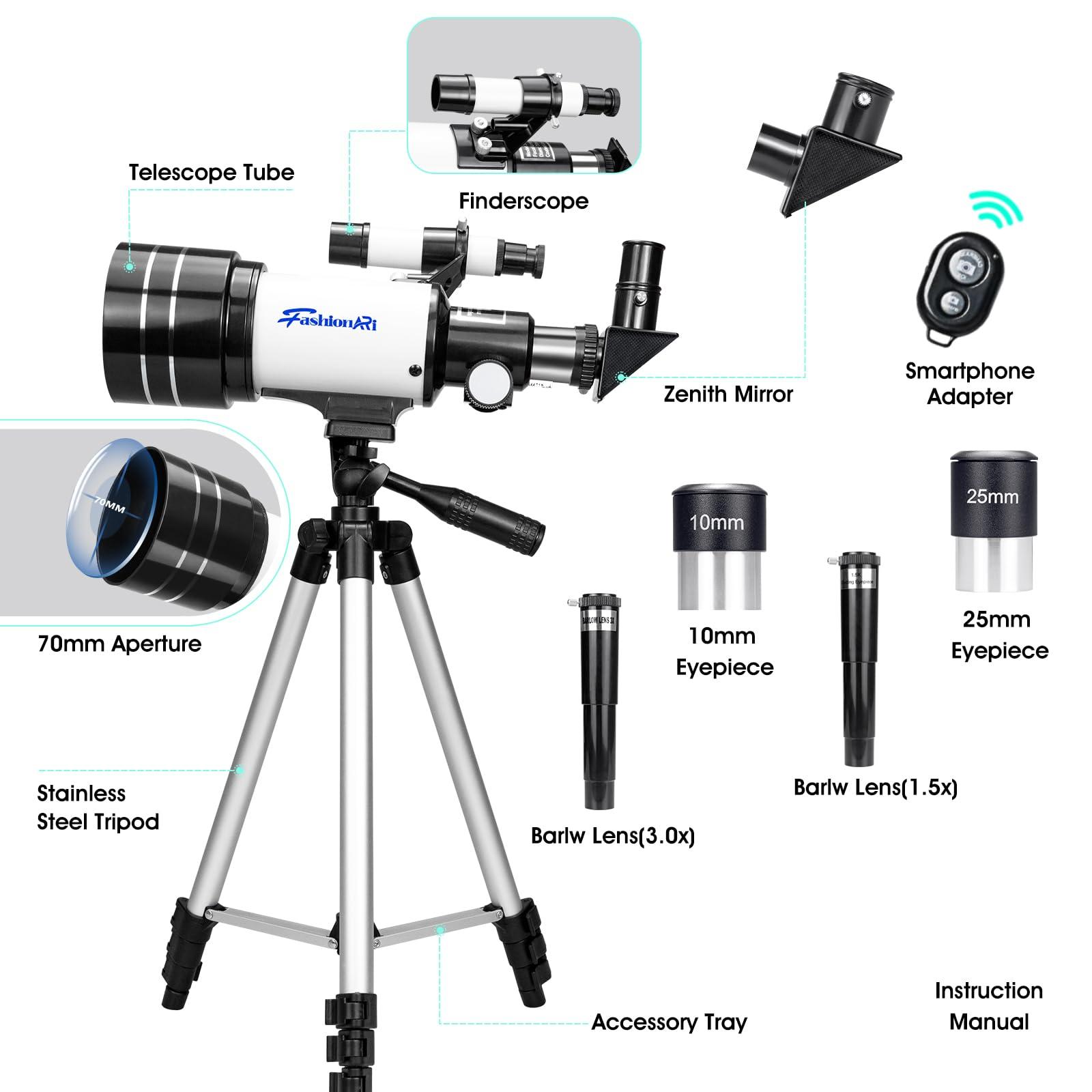 Telescope for Kids Beginners, Telescope for Kids 8-12, High Power 70mm Aperture 300mm Focal Length Astronomical Scope with Wireless Remote - Image 8