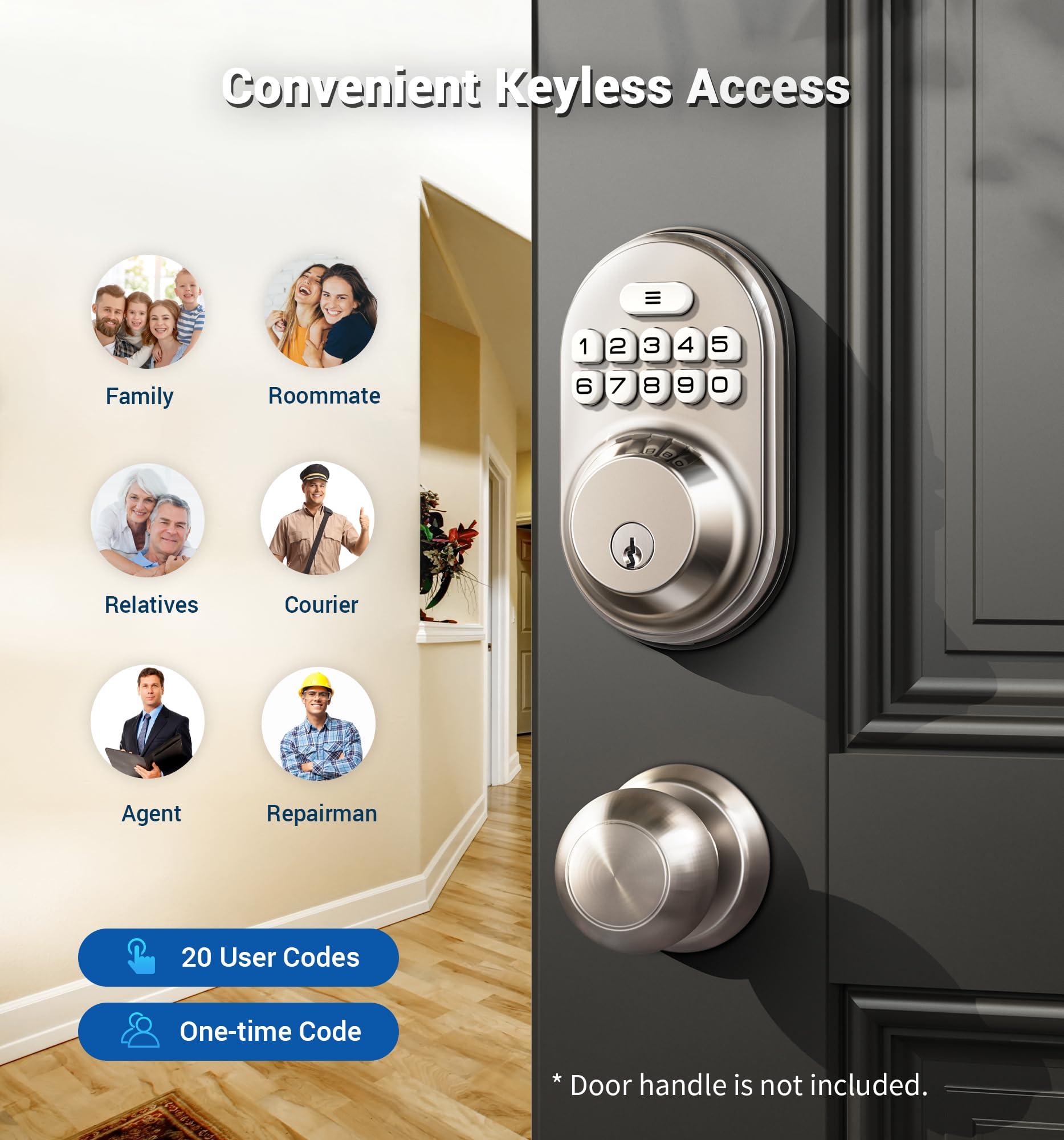Veise Keyless Entry Door Lock, Electronic Keypad Deadbolt, Keyed Entry, Auto Lock, Anti-Peeking Password, Back Lit & Easy Installation Design, Satin Nickel - Image 2