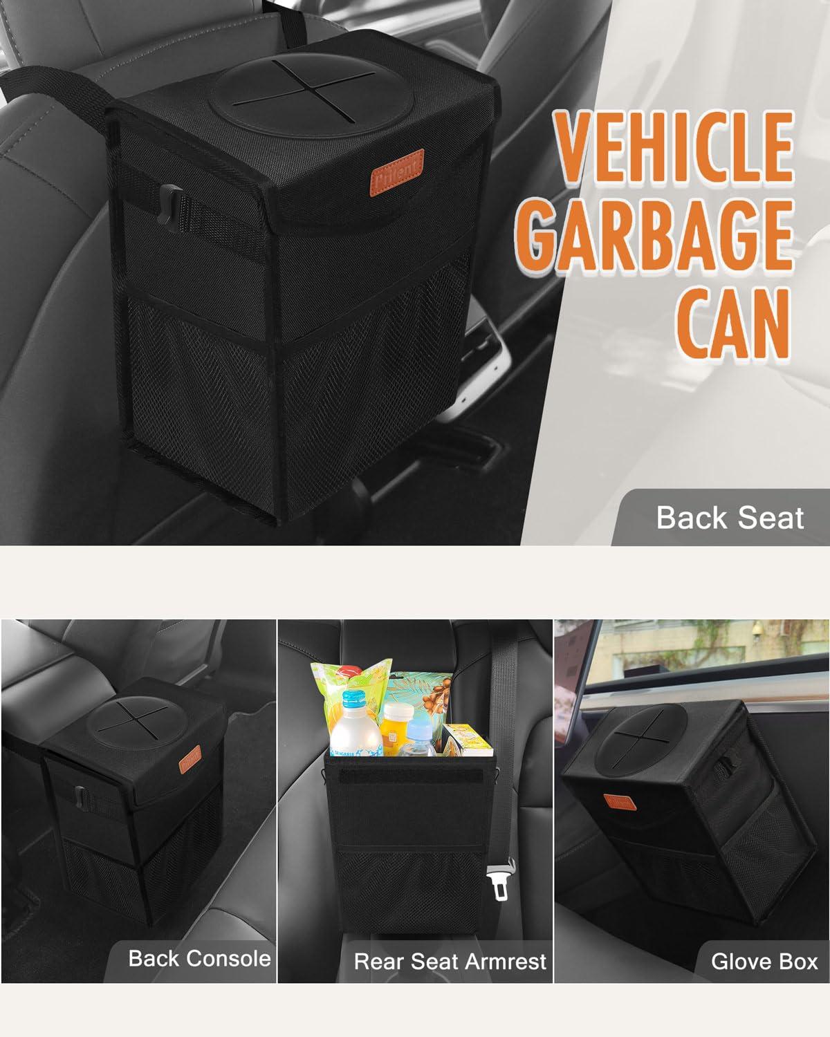 Pritent Car Trash Can with Lid, Cute Leakproof Car Trash Garbage Bag Hanging Vehicle Trash Bin Small Portable Automotive Garbage Cans Organizer for Back/Front Seat/Console(Trapezoid,Black) - Image 6