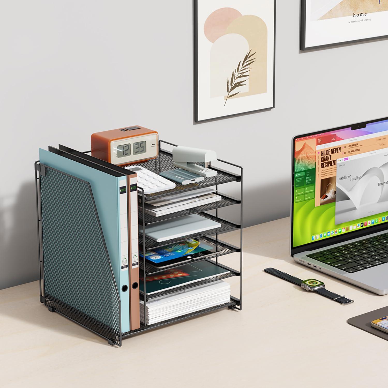 gianotter Desk Organizers and Accessories, 6-Tier Paper Organizer with File Holder, Document Organizer, Office Decor, Home Office Essentials(Black) - Image 6