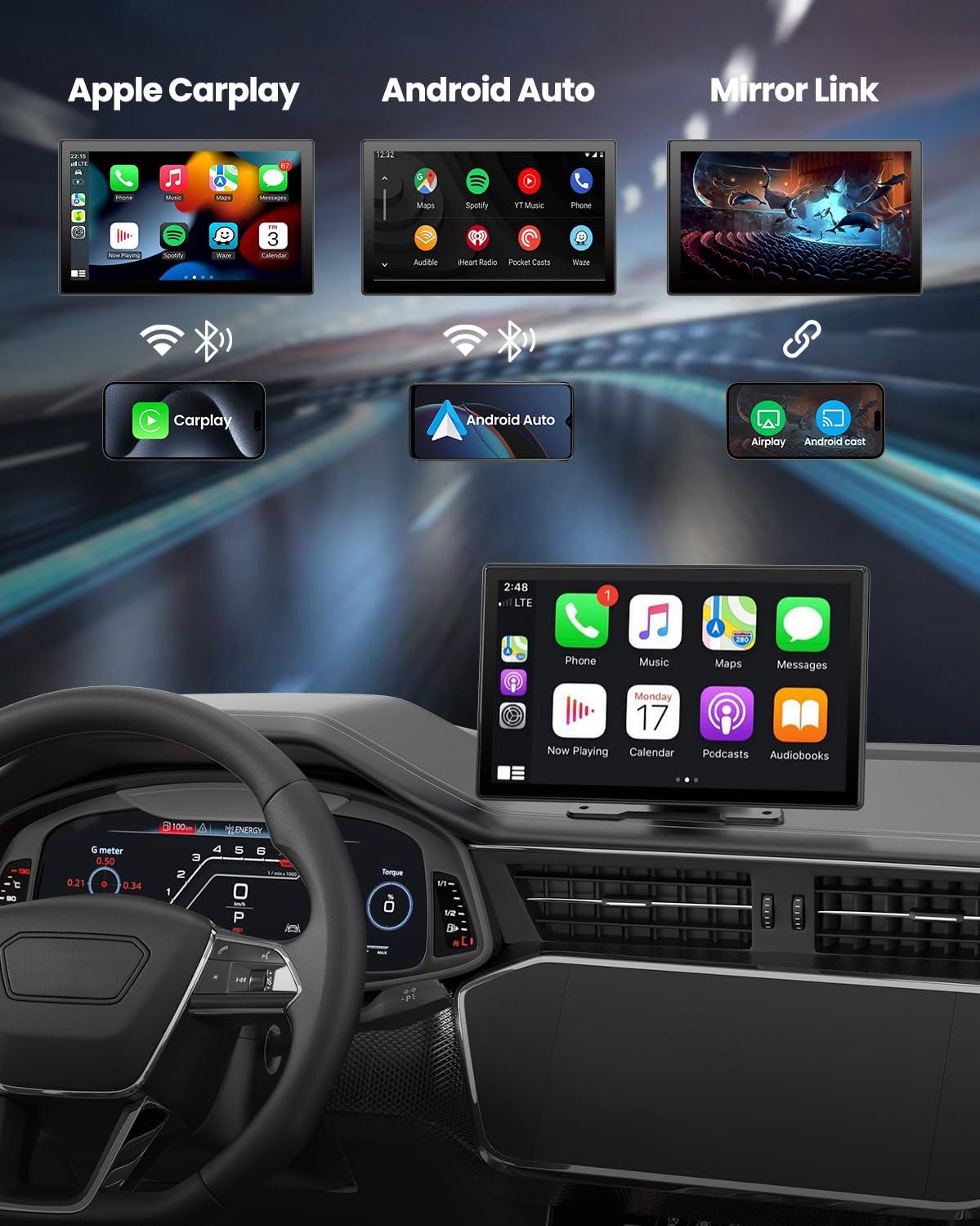 Wireless CarPlay Screen - 9'' Portable Car Stereo with 4K Dash Cam, 1080P Backup Camera, Satellite Radio, Apple CarPlay & Android Auto, GPS Navigation/AirPlay/Voice Control - Image 4