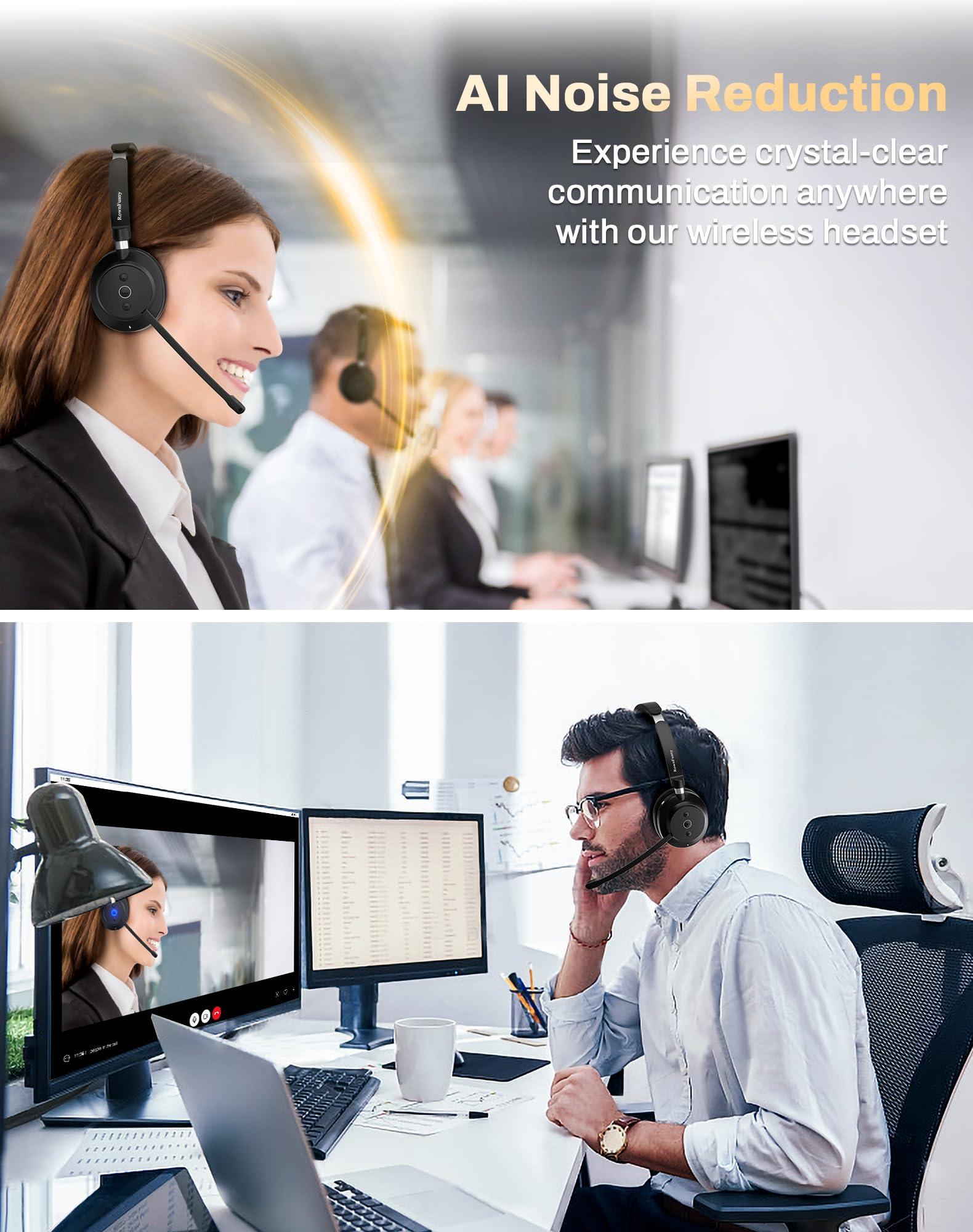 Rownfusny Bluetooth Wireless Headset with Mic for Work, Bluetooth 5.3, Advanced Noise Reduction Microphone, Clear Calls - Comfortable Over-Ear Headphones for PC, Laptop, iPhone, Android, Zoom, Office - Image 2