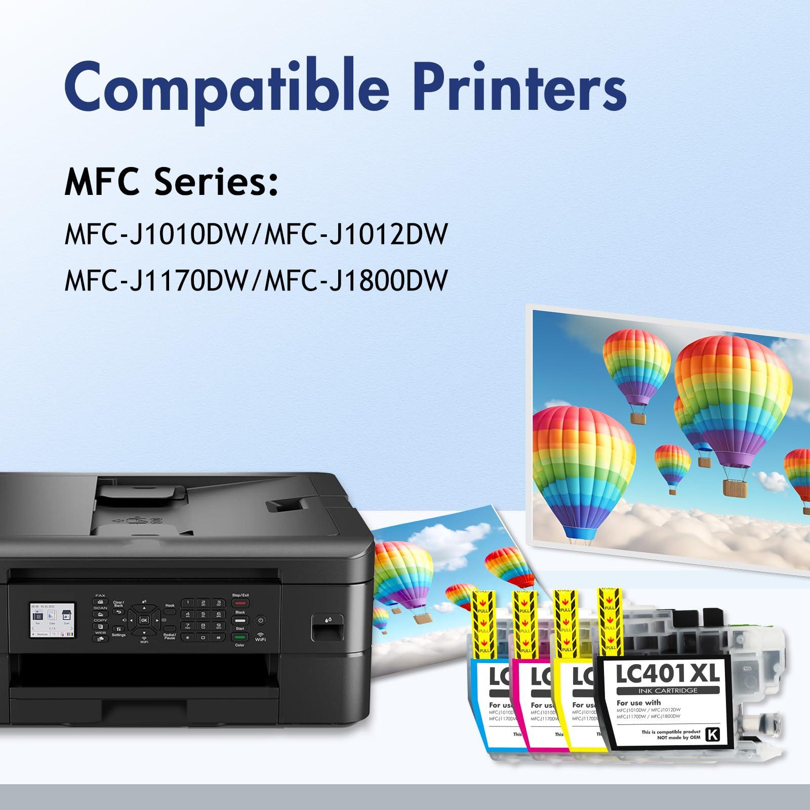 LC401 LC401XL MFC-J1010DW Ink Cartridges for Brother Printer LC 401 401XL for MFC-J1010DW MFC-J1170DW MFC-J1012DW MFC-J1800DW MFC J1010DW - 4 Pack High Yields Black Cyan Magenta Yellow - Image 2
