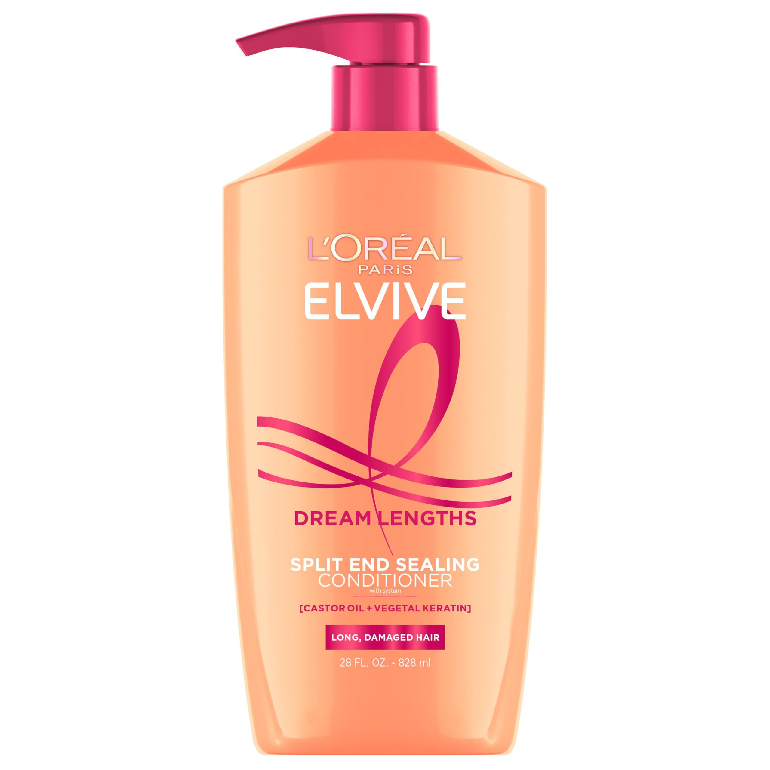 L'Oreal Paris Elvive Dream Lengths Super Detangling Conditioner With Fine Castor Oil and Vitamins B3 and B5 for Long, Damaged Hair, Instantly Detangles To Reduce Breakage With System, 28 Fl Ounce - Image 1