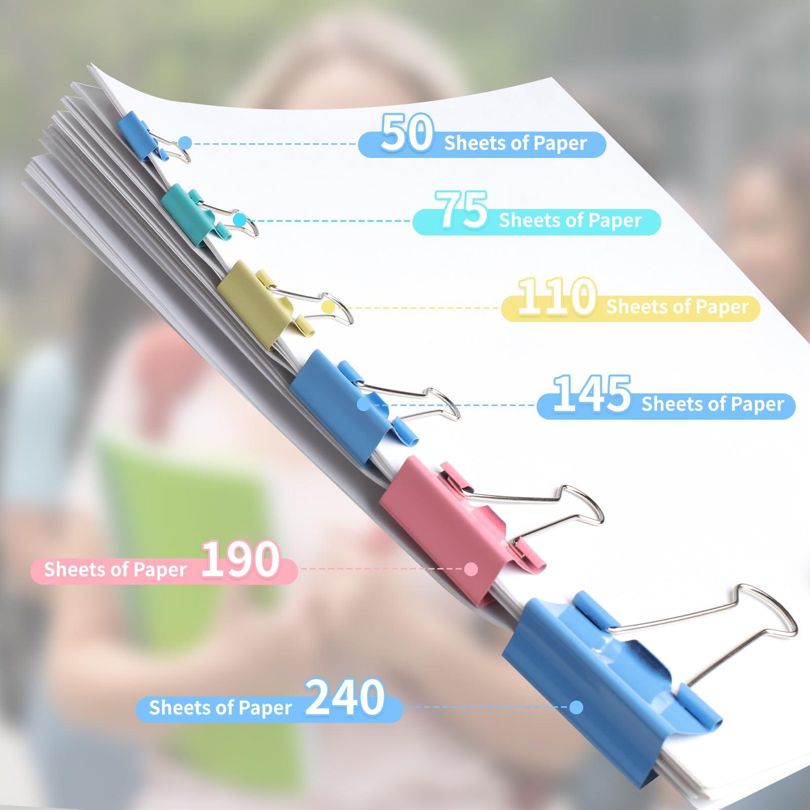 Joyberg 125Pcs Binder Clips Colored, Binder Clips Assorted Sizes, 6 Sizes Binder Paper Clips for Office Supplies/Home/School (Blue, Pink, Yellow, Green) - Image 6