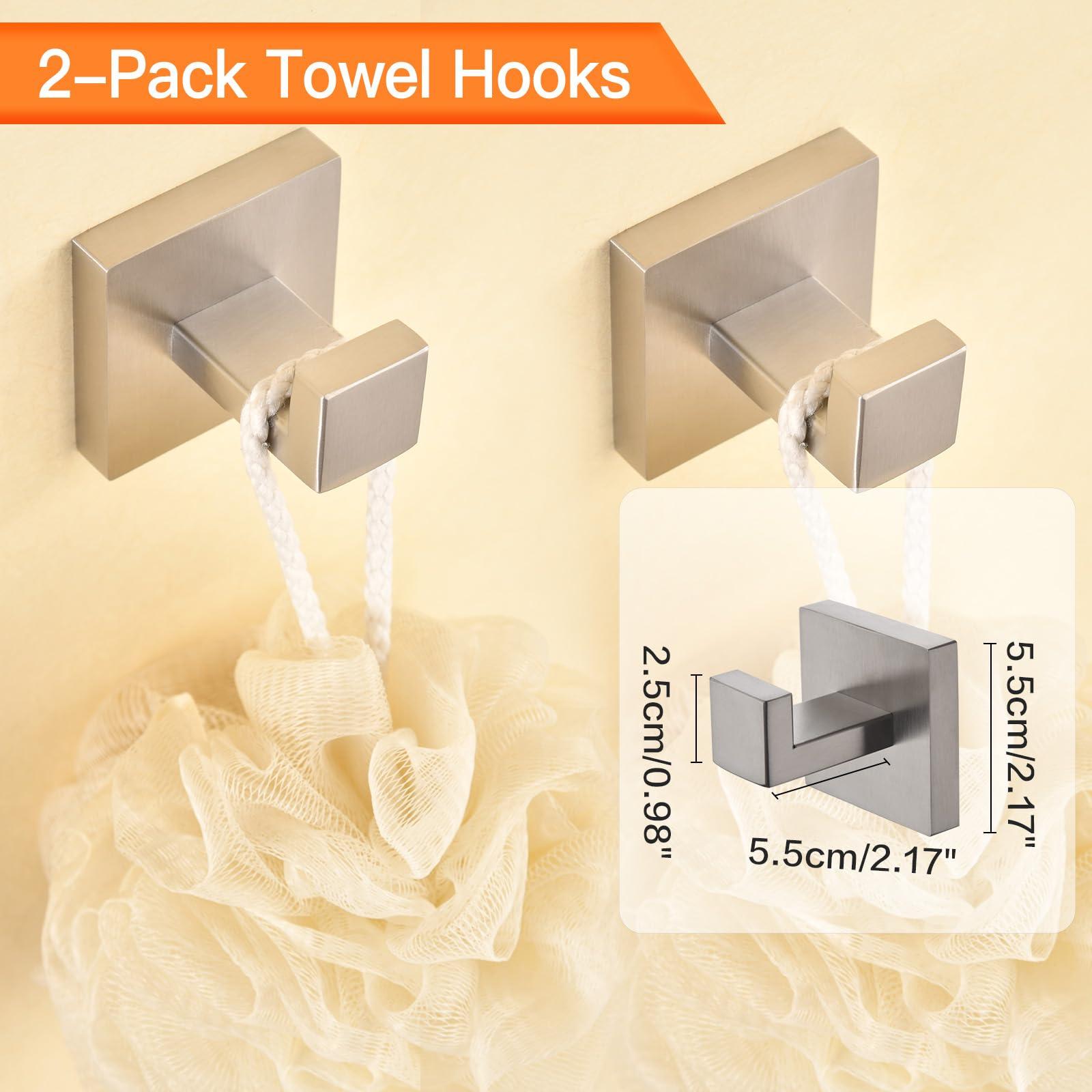 Taucent Bath Towel Bar Set 5 Pieces Brushed Nickel,Modern Bathroom Hardware Accessories Set Wall Mounted Include 16-InchTowel Rod,Towel Rack,Toilet Paper Holder with Shelf,2 Robe Hook - Image 6