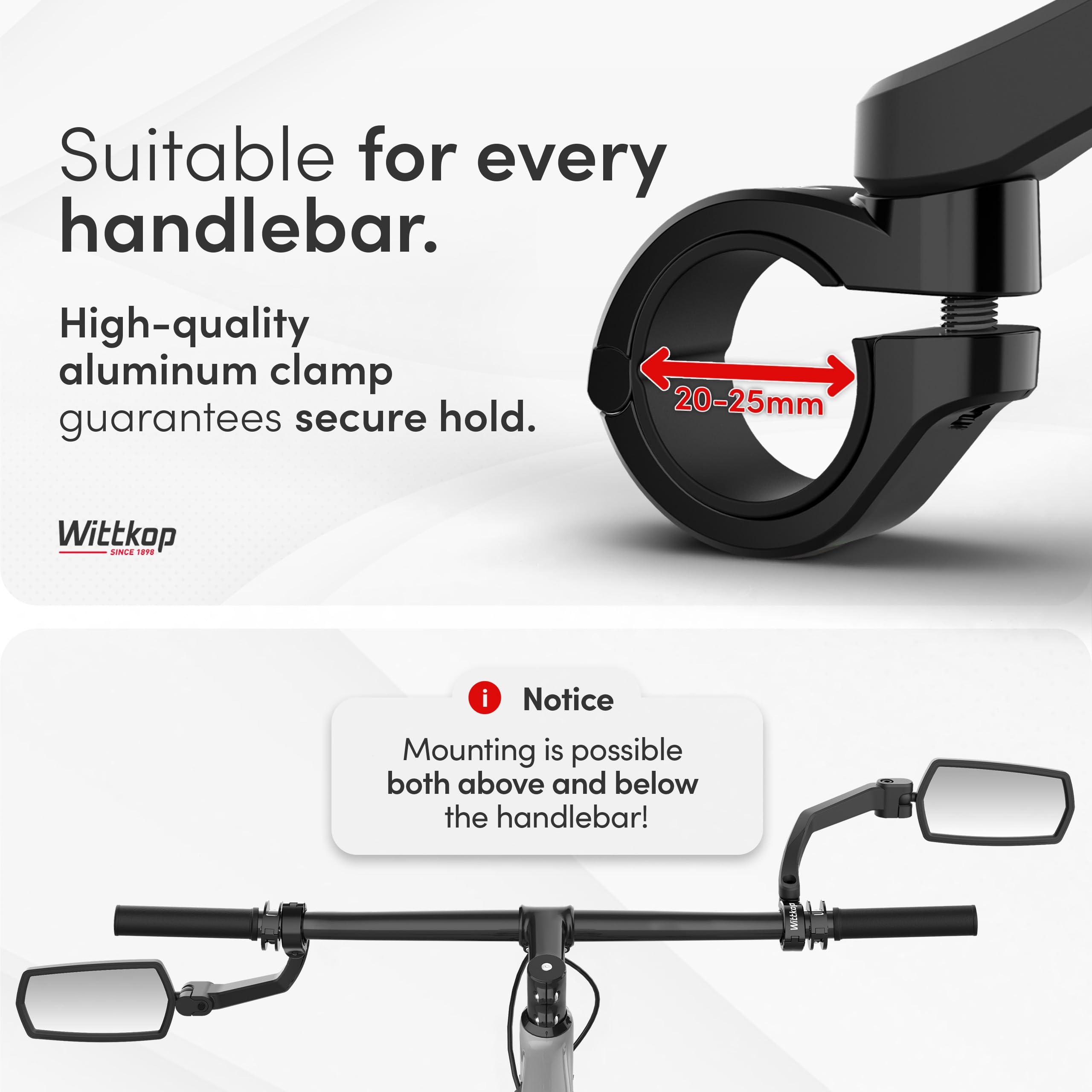 WITTKOP Bike mirror | Large HD field of vision | 360° rotatable & foldable | Mounting above & below | Break-proof & durable | ebike accessories, bike mirror handlebar mount, bicycle mirrors - Image 6