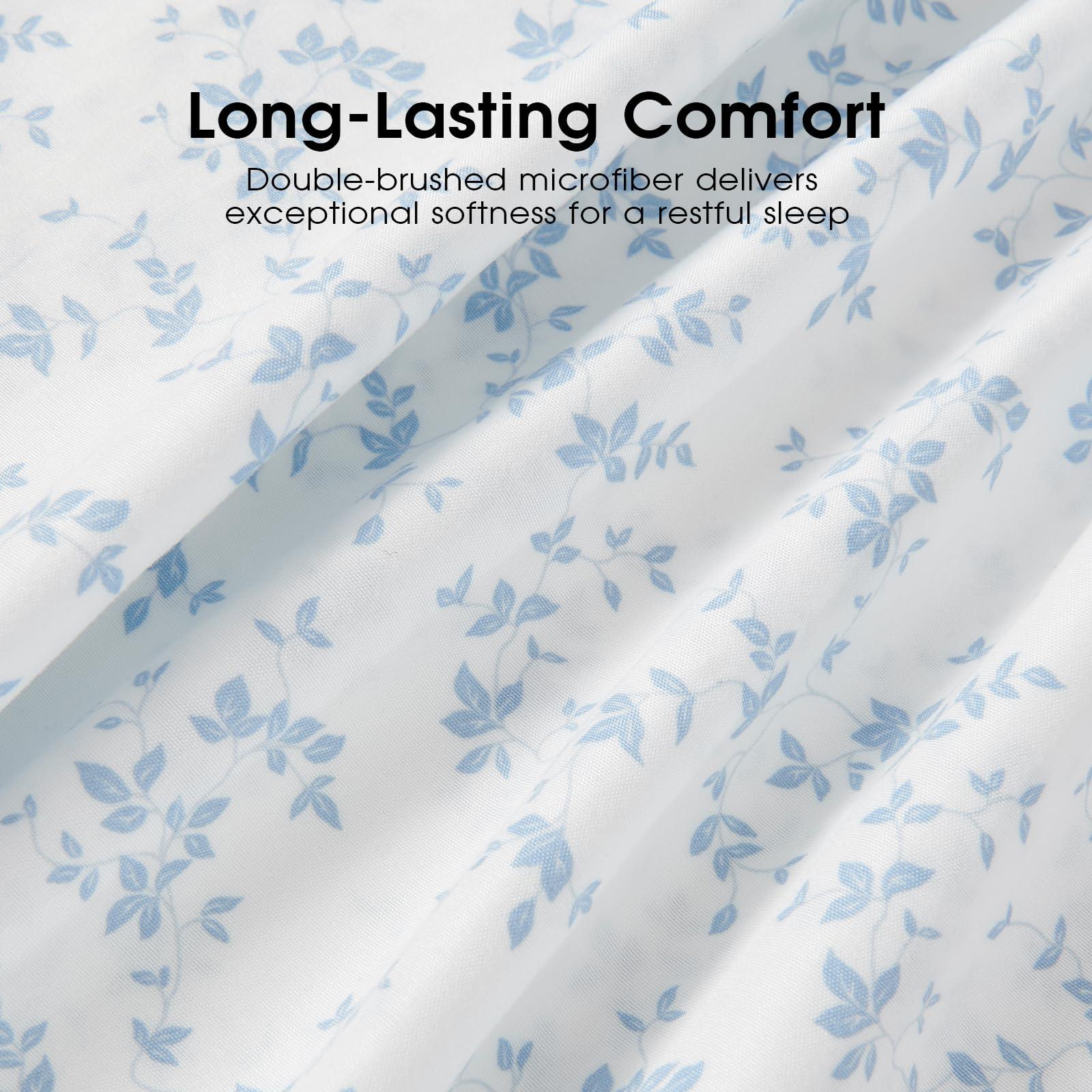 FreshCulture Floral Bed Sheets - Ultra Soft Queen Sheet Set - Brushed Microfiber Blue Floral Sheets - Deep Pockets up to 16" - Easy Care - Hotel Luxury 4 Piece Flower Printed Sheets Queen, Lille - Image 6