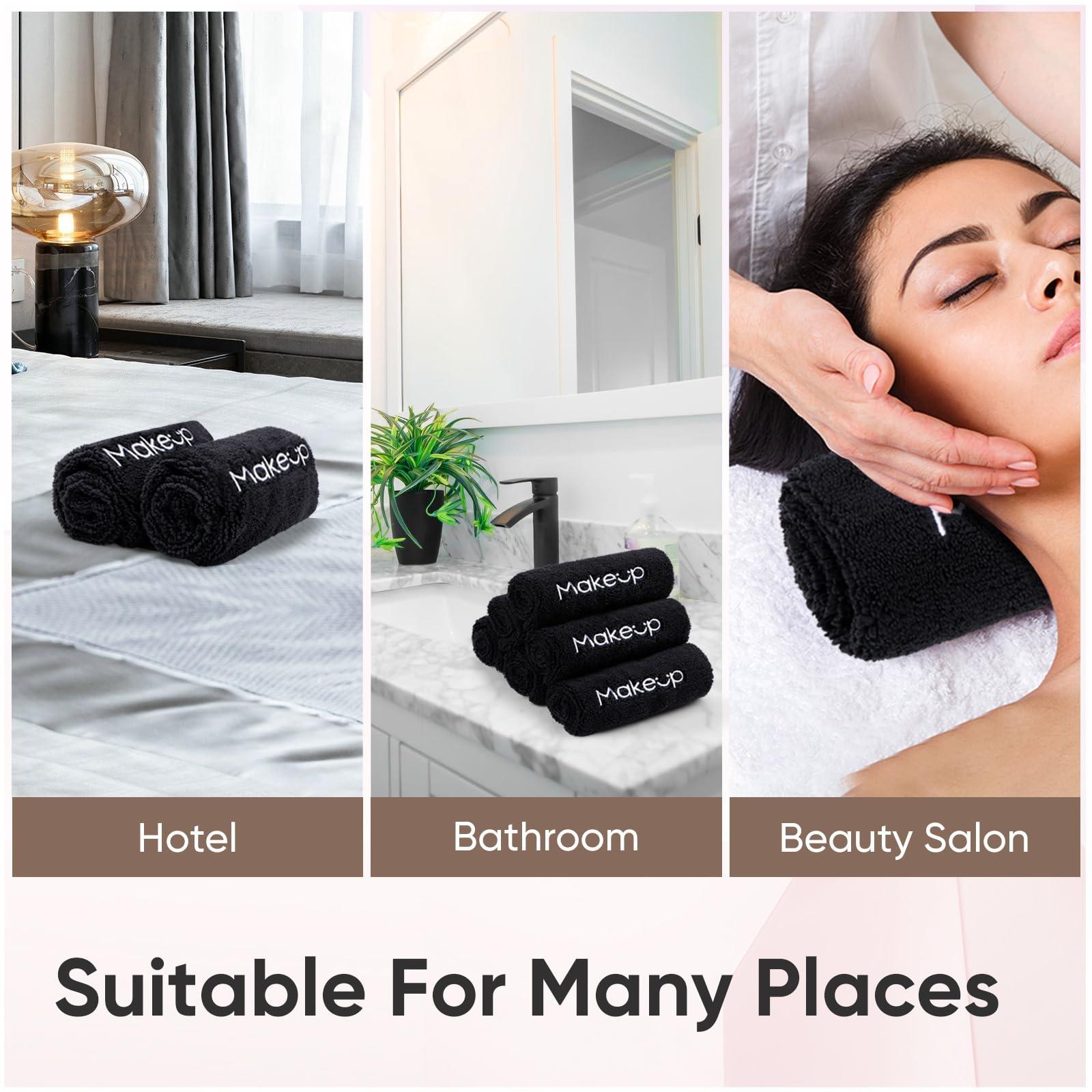 HOMEXCEL Makeup Remover Cloth 6 Pack,Premium Washable Soft 13x13 Inch Facial Cleansing Makeup Towels,Quick Dry Microfiber Face Towels Washcloths for All Skin Types,Black - Image 3