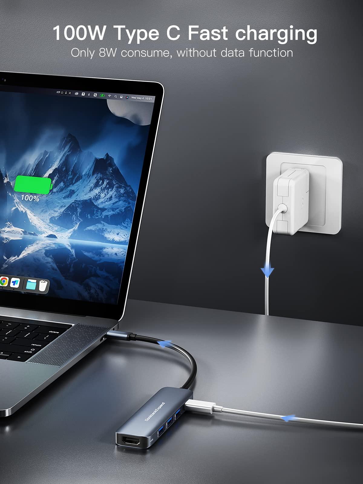 USB C HUB, DockteckExpand USB-C Multiport Adapter 5 in 1 with 4K HDMI, 100W Power Delivery, 3 USB 3.0 Data Ports for MacBook Pro/Air, iPad Pro/Air/Mini 6 and More - Image 4