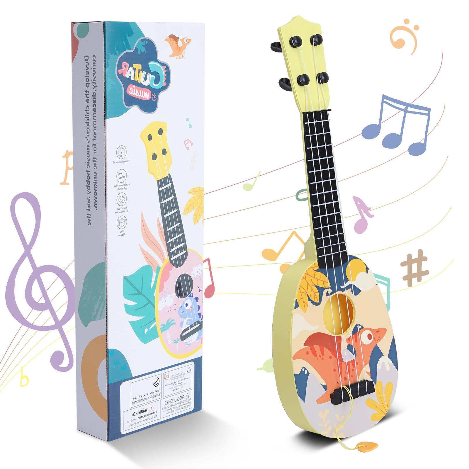 YOLOPLUS+ Kids Toy Ukulele, Kids Guitar Musical Toy,17 Inch 4 Steel Strings, with Pick, Kids Play Early Educational Learning Musical Instrument Gift for Preschool Children (17 inch Yellow Color)